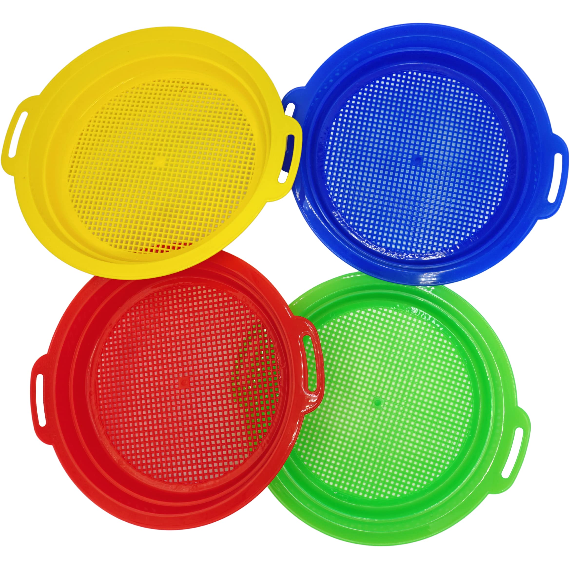4 Pack Large Sand Sifter for Beach & Sandbox - Shark Teeth, Rocks & Plastic Finder - Durable Sand Toys for Kids & Toddlers - Perfect for Beachcombing, Treasure Hunting & Outdoor Play