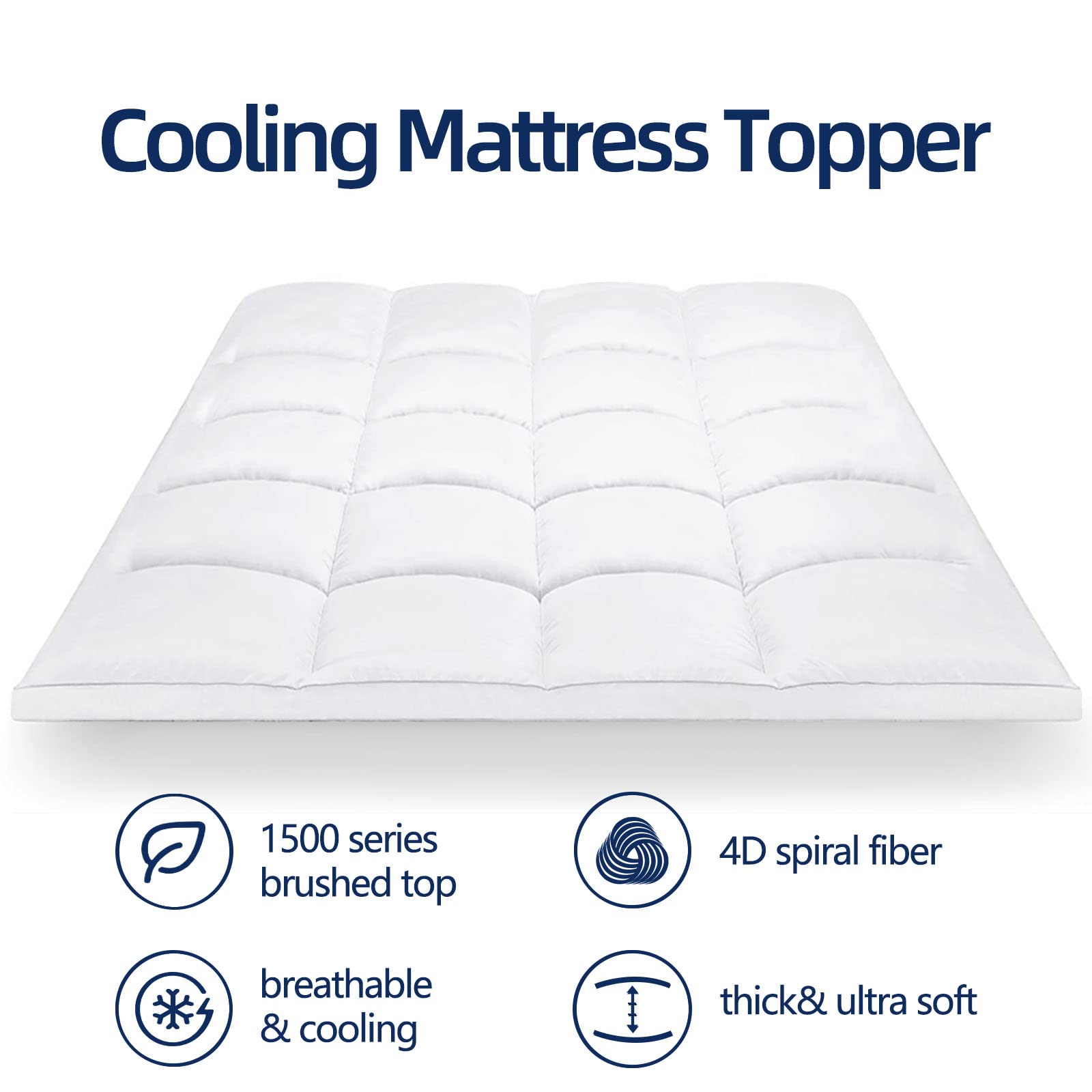 California King Mattress Topper for Back Pain Relief - Extra Thick Plush Pillow Top with Deep Elastic Pocket - White Luxury Bedding for Better Sleep & Pressure Relief