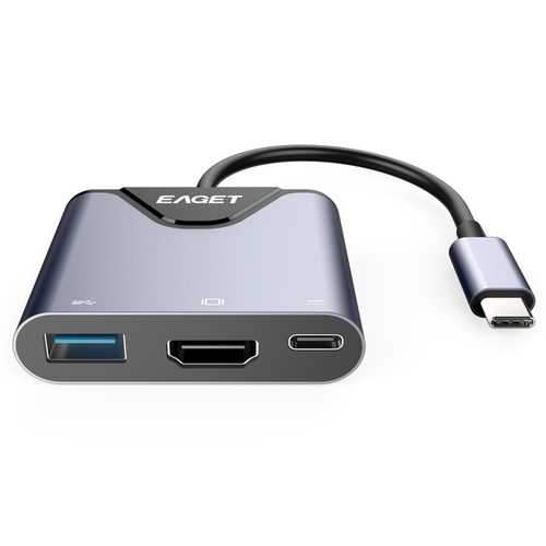 EAGET CH08 USB C Hub with HDMI 4K, USB 3.0 Ports & Type-C Charging - Multi-Port Adapter for MacBook Pro/Air, Windows Laptops, Phones - Perfect for Home Office, Travel & Video Conferencing