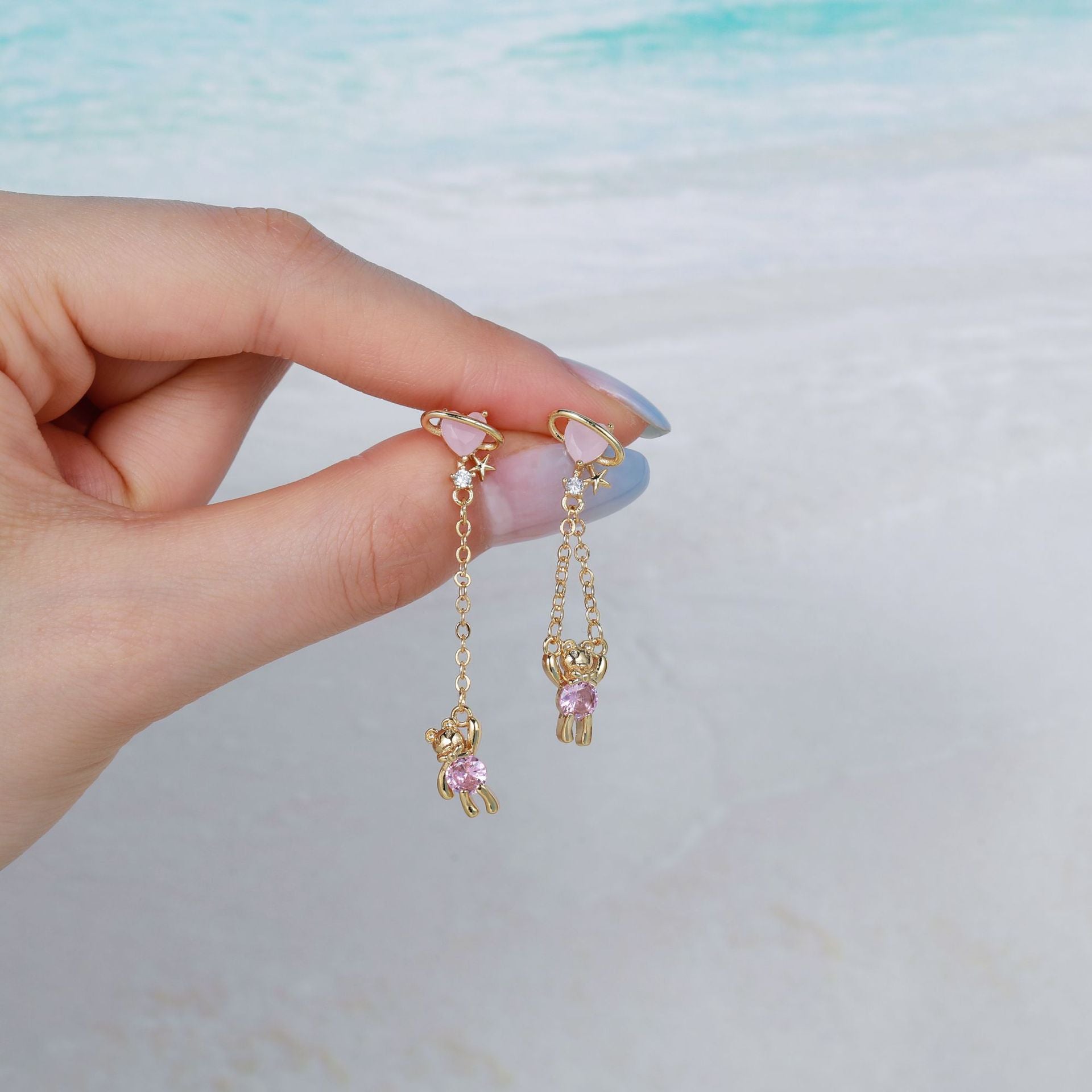 20G Teddy Bear Heart Dangle Chain Conch Earring - Surgical Steel Cartilage Piercing Jewelry for Women | Perfect for Everyday Wear, Parties & Gifts