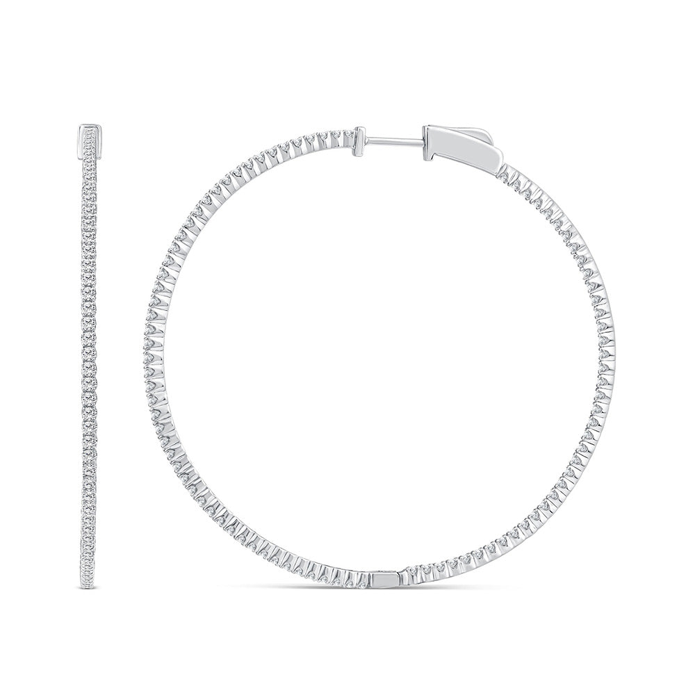 2 Carat Lab Grown Diamond Hoop Earrings in 10K White Gold - Sparkling Cubic Zirconia Studs for Women, Perfect for Weddings, Parties & Special Occasions