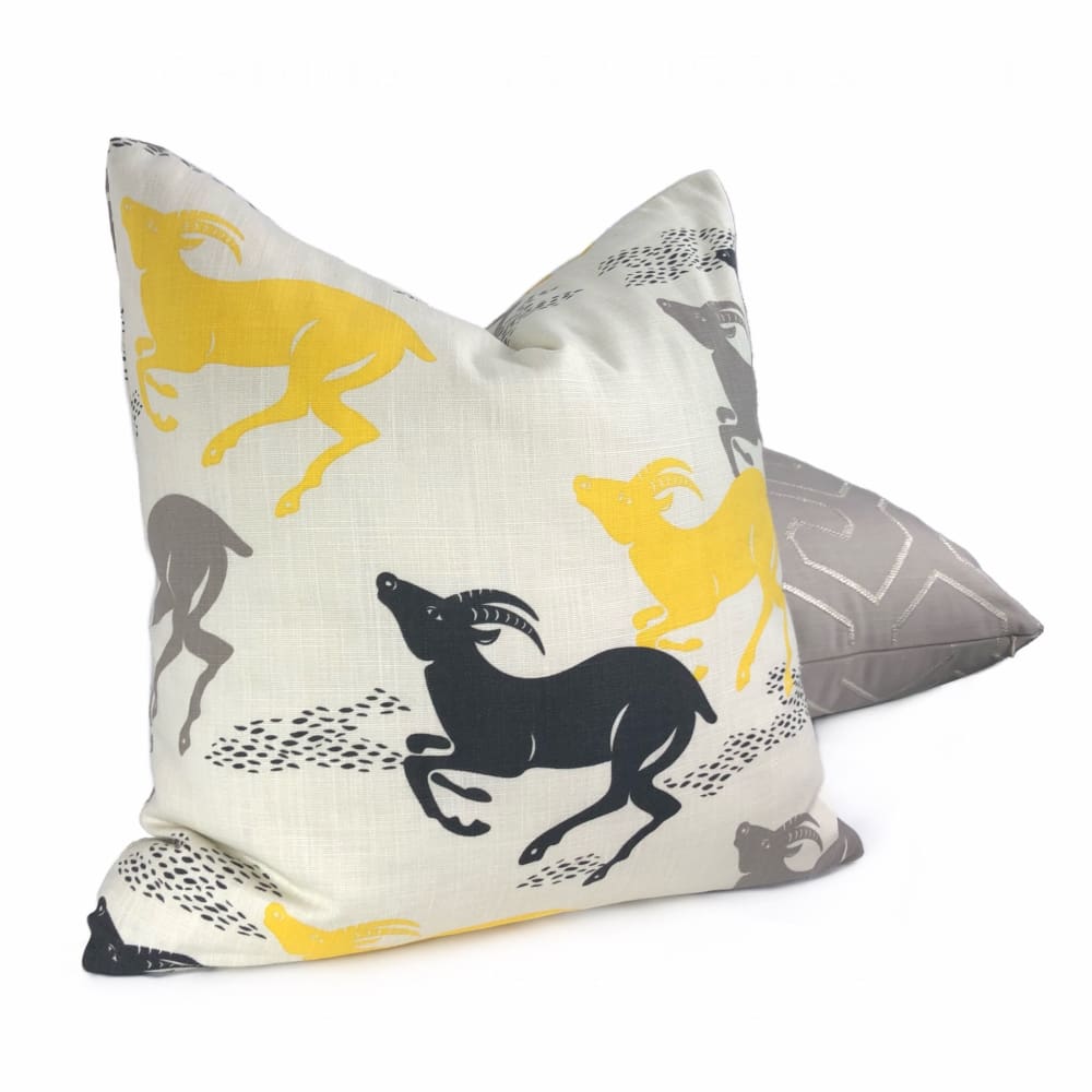 Dwell Studio Robert Allen Caravan Citrine Running Antelopes Black Gray Yellow White Cotton Fabric - Perfect for Upholstery, Curtains & Home Decor Projects