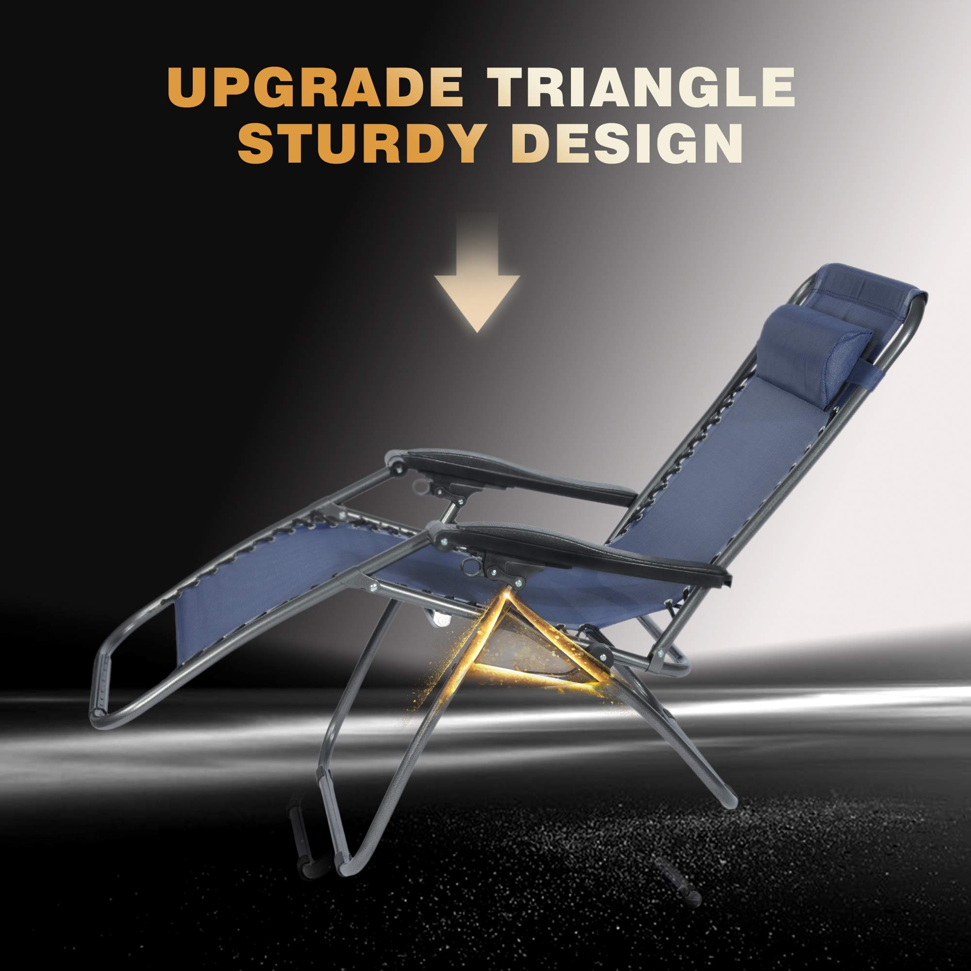 Zero Gravity Chairs Set of 2 - Adjustable Reclining Outdoor Lounge Patio Chairs for Garden, Beach, Poolside - Comfortable Gray & Blue - Perfect for Relaxing, Sunbathing, and Backyard Lounging
