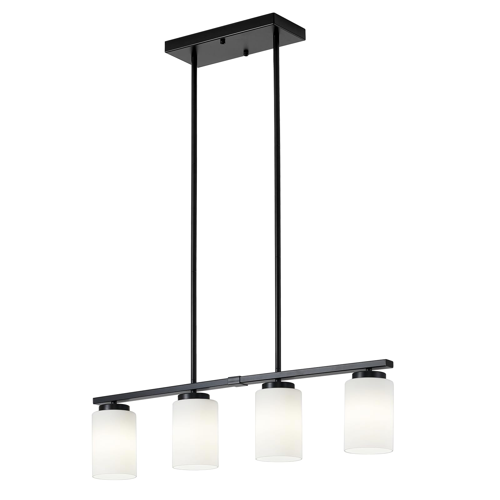 4-Light Farmhouse Linear Chandelier - Adjustable Kitchen Island Lighting with Milky Glass Shades - Rustic Dining Room Pendant Light Fixture for Modern Farmhouse, Restaurant & Breakfast Nook Decor