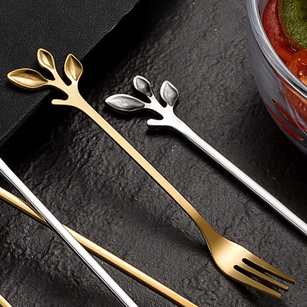 8-Piece Gold Dessert Forks Set - 5 Inch Modern Stainless Steel Tea Forks, Small Cake & Fruit Forks for Parties, Weddings & Events - Elegant 3-Tine Silverware (Dishwasher Safe) - Perfect for Afternoon Tea, Dessert Buffets & Wedding Receptions