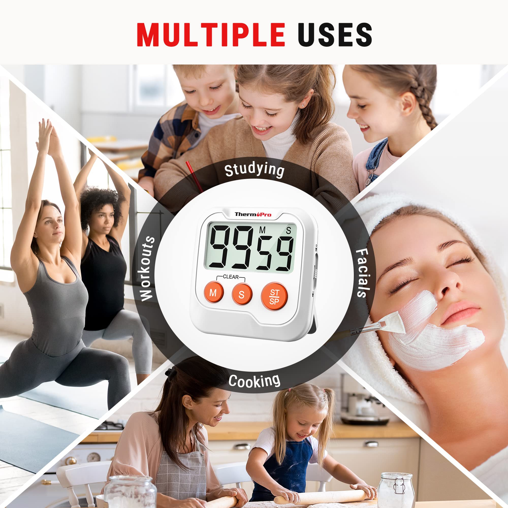 ThermoPro TM03 Digital Kitchen Timer with 2-Level Alarm - Countdown & Stopwatch for Cooking, Baking, Exercise, Classroom, Playtime - Perfect for Teachers, Kids & Home Use