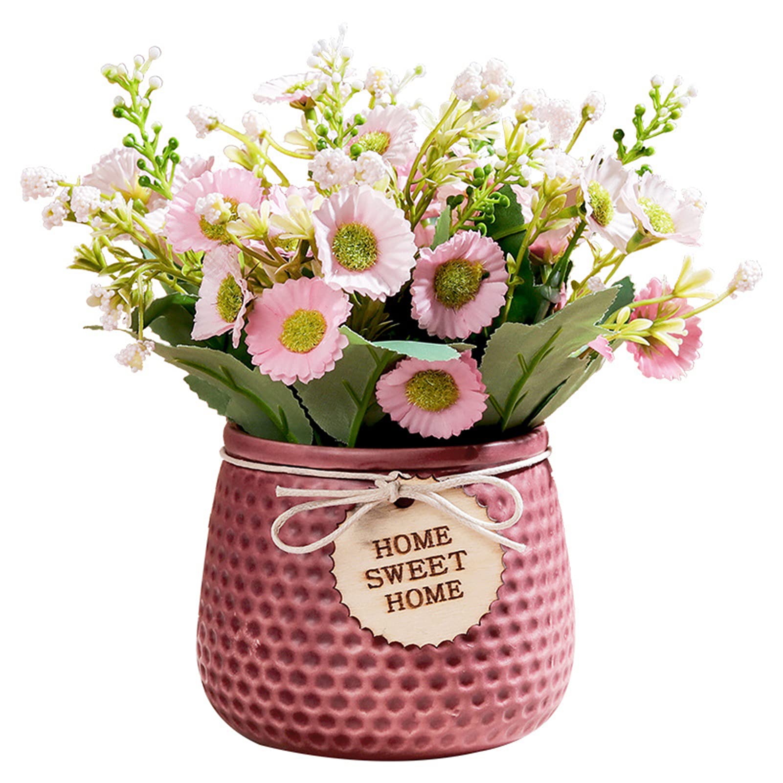 Realistic Artificial Bonsai Flower Arrangement - Pink PVC Faux Flowers in Ceramic Vase for Home, Office, Patio Decor | Perfect for Living Room Centerpiece, Wedding Decor & Gift Ideas