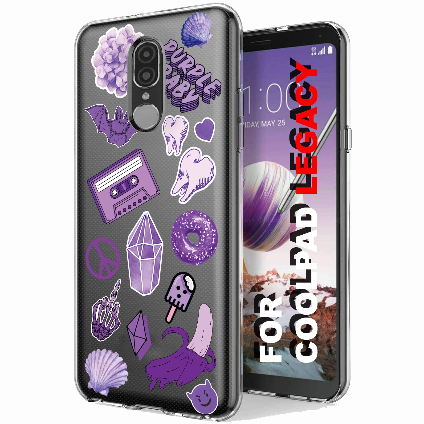 Slim Thin Gel TPU Case for Coolpad Legacy - Lightweight Flexible Soft Anti-Scratch Phone Cover with Purple Donut Print | Printed in USA | Perfect for Everyday Protection & Style