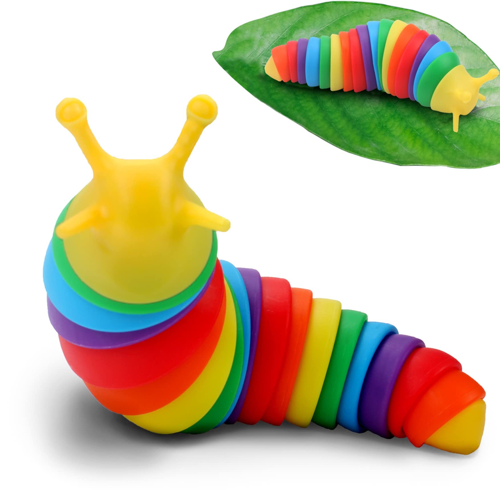 Articulated Stretch Plastic Fidget Slug Toy - Stress & Anxiety Relief Sensory Toy for Kids, Adults, Autism & ADHD - Rainbow Color - Perfect for Classrooms, Offices & Home Relaxation