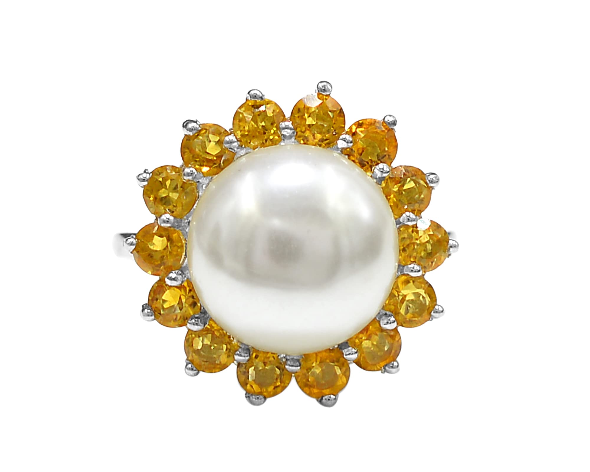 Natural 3mm Round Cut Citrine Gemstone 925 Sterling Silver Cluster Ring - November Birthstone Jewelry for Women, Perfect Wedding & Bridal Gift for Anniversary or Special Occasions