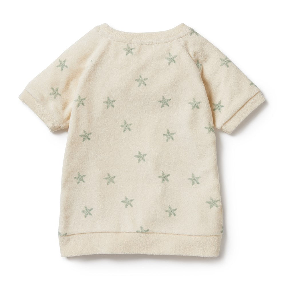 Organic Terry Cloth Baby Sweatpants with Tiny Starfish Print - Soft & Breathable for Infants & Toddlers - Perfect for Playtime, Lounging & Sleepwear
