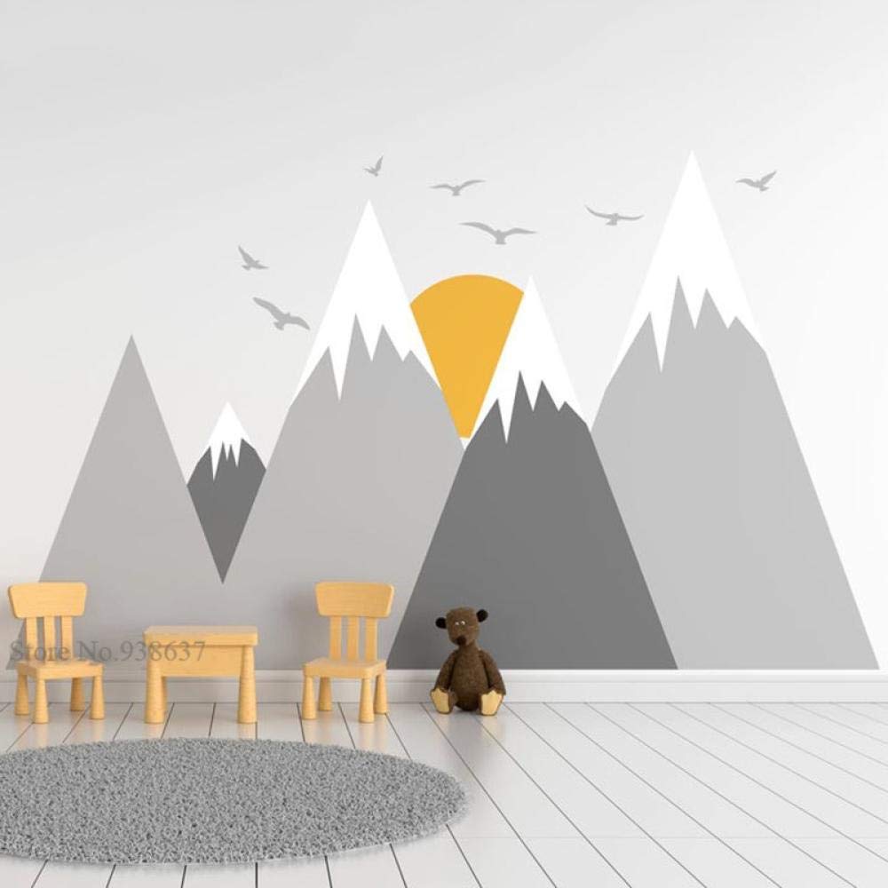 Forest Adventure Wall Decals for Kids - Mountain Woodland Nursery Stickers with Birds & Sun, 135x80cm, Removable Wall Art for Boys & Girls Bedroom Decor, Playroom & Classroom Themes