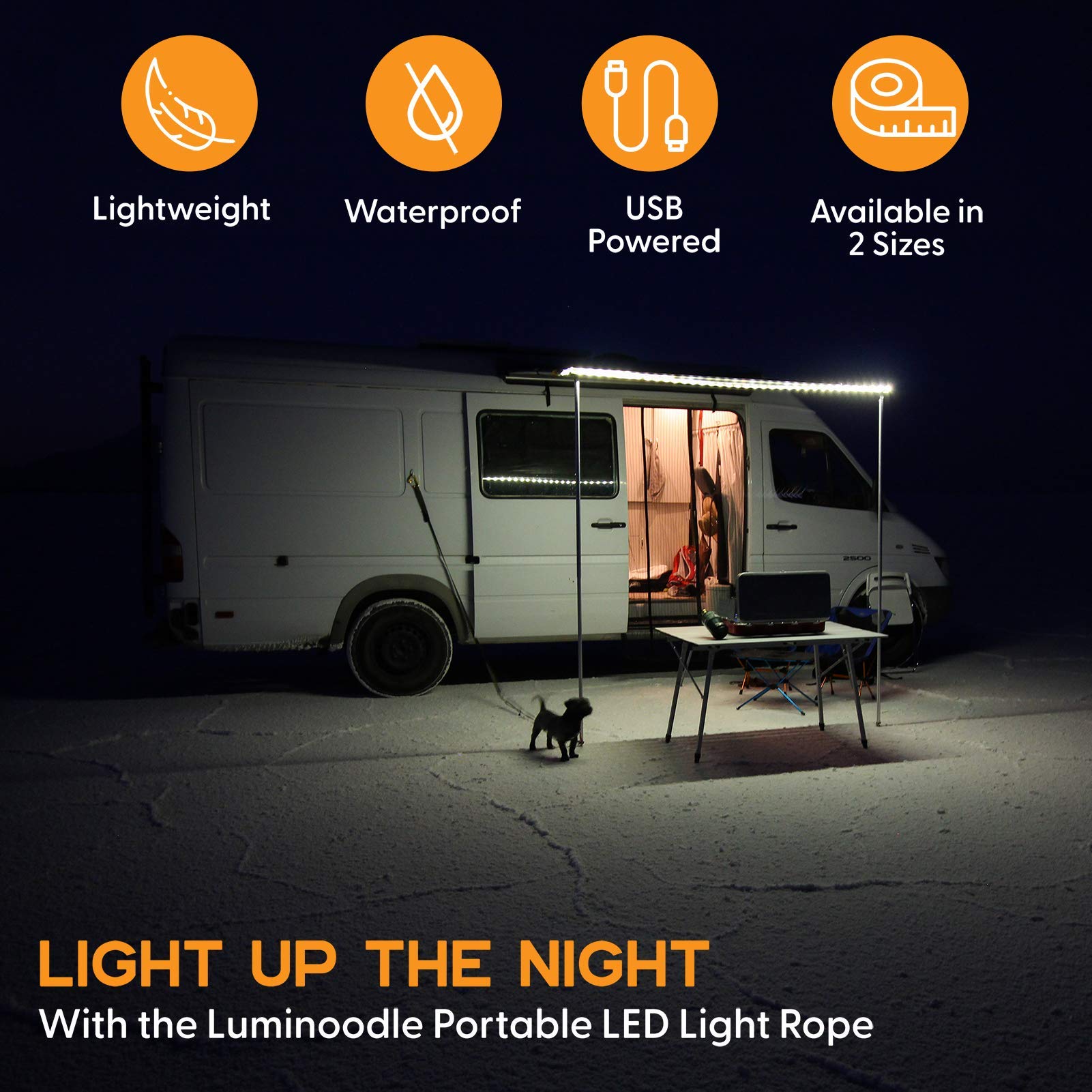 Luminoodle XL Plus - Original 10ft Portable USB LED Light Rope with Waterproof Rechargeable Power Bank - Perfect for Camping, Parties, Emergency Lighting & Outdoor Decor