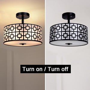 Depuley 12.6 Inch Modern Semi Flush Mount Ceiling Light Fixture - 3-Light Drum Chandelier for Bedroom, Dining Room, Kitchen, Hallway, Entryway, Foyer & Living Room - Black/Silver Finish - Perfect for Ambient Lighting and Home Decor