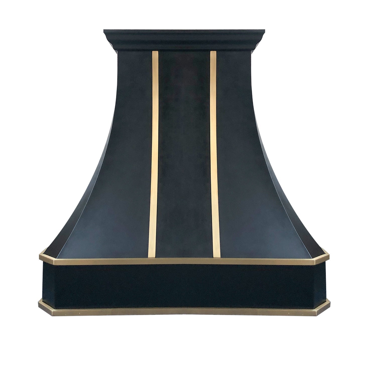 Custom Black & Gold Matte Stainless Steel Range Hood with Beveled Edge - Modern Kitchen Ventilation for Home Chefs | Perfect for Contemporary & Luxury Kitchens