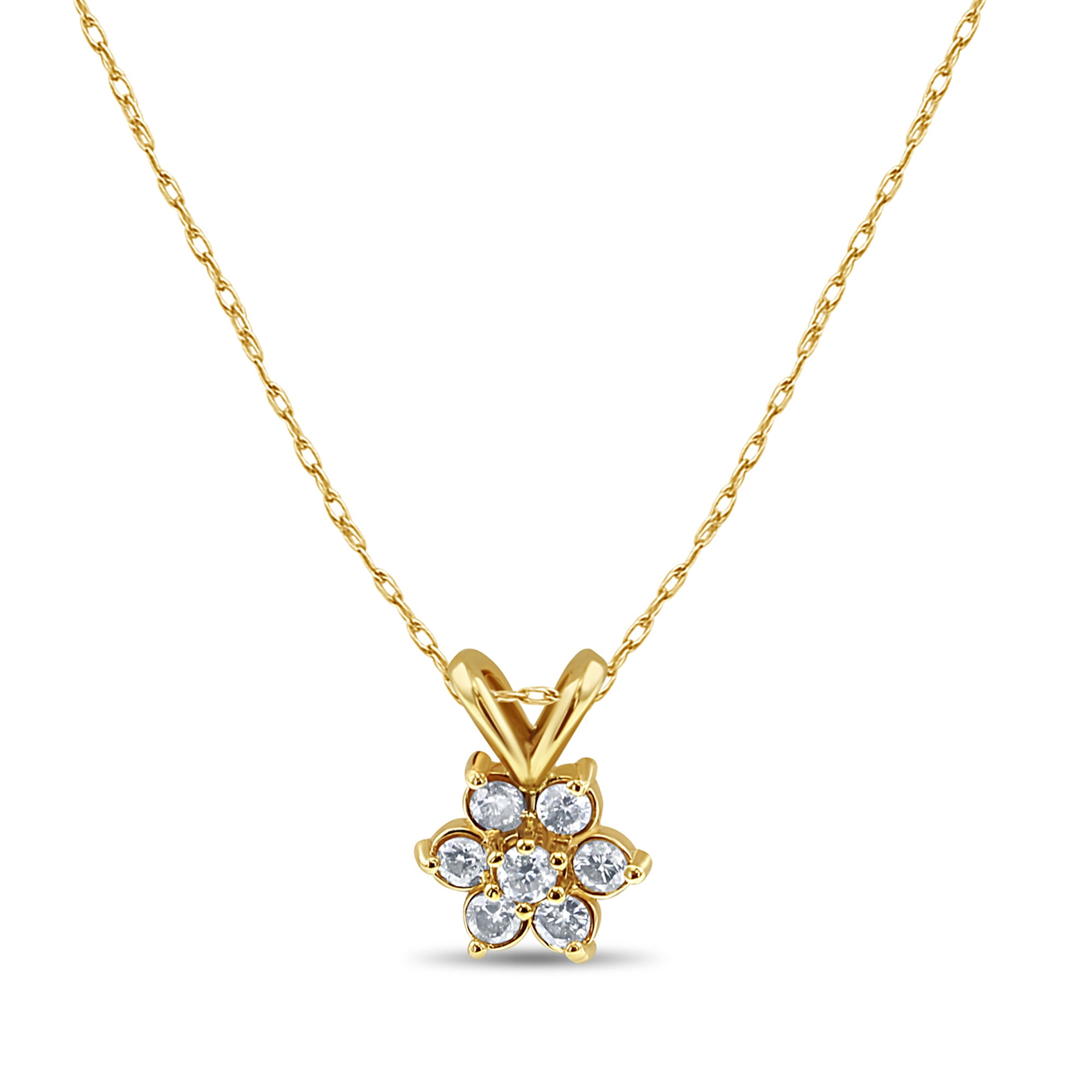 0.25cttw Flower Shaped Diamond Necklace in 14k Yellow Gold - Elegant Jewelry Gift for Women, Perfect for Weddings, Anniversaries & Special Occasions