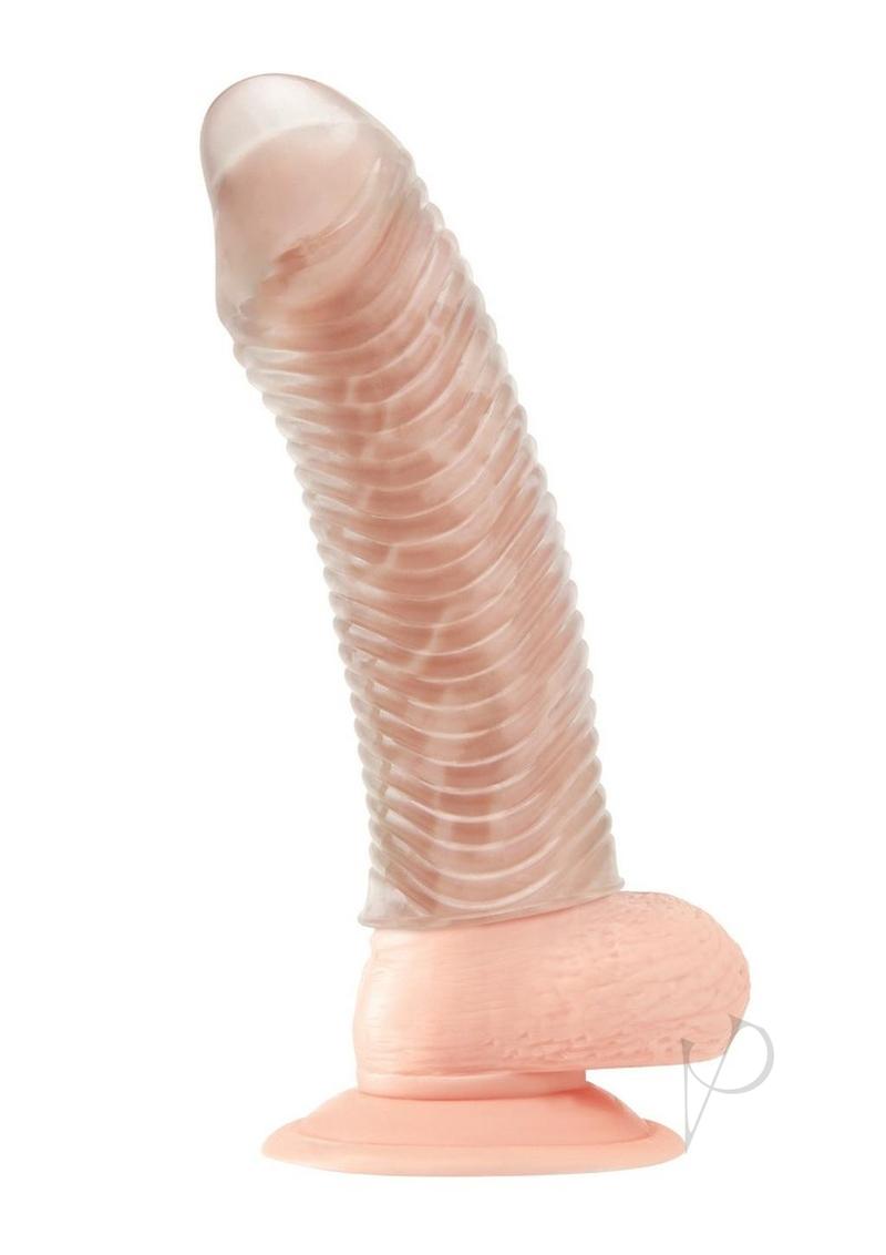 6.5 Inch Blue Wavy Ribbed Penis Extension - Clear Realistic Adult Toy for Enhanced Pleasure & Couples Play - Perfect for Roleplay & Spicing Up Intimacy