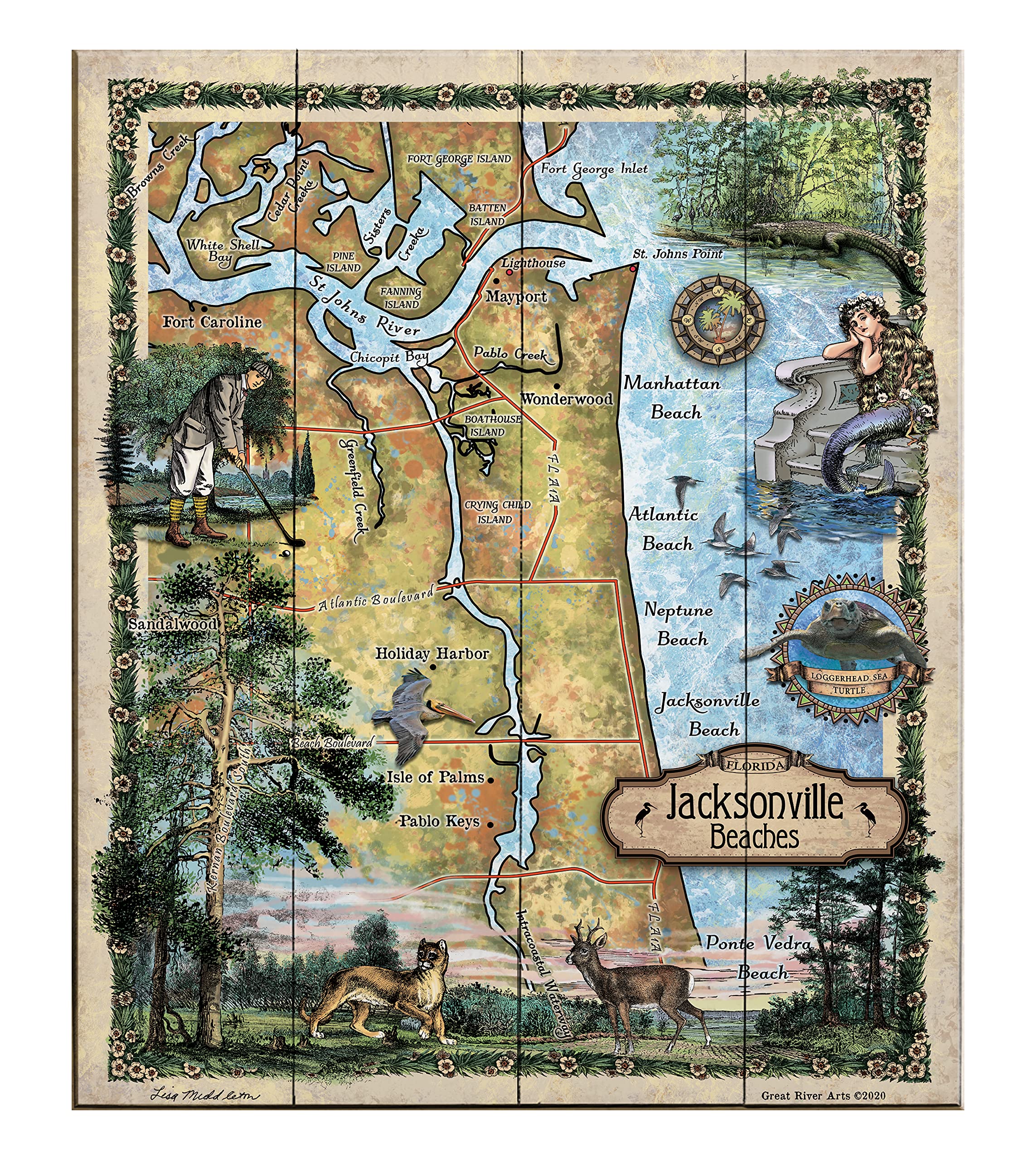 Jacksonville Florida Beaches Map Art - Wood or Metal Modern Wall Decor for Living Room, Bedroom, Office & Lake House - Vintage Coastal Home Decor & Unique Gift Idea - Perfect for Beach Houses, Vacation Homes & Coastal-Themed Interiors
