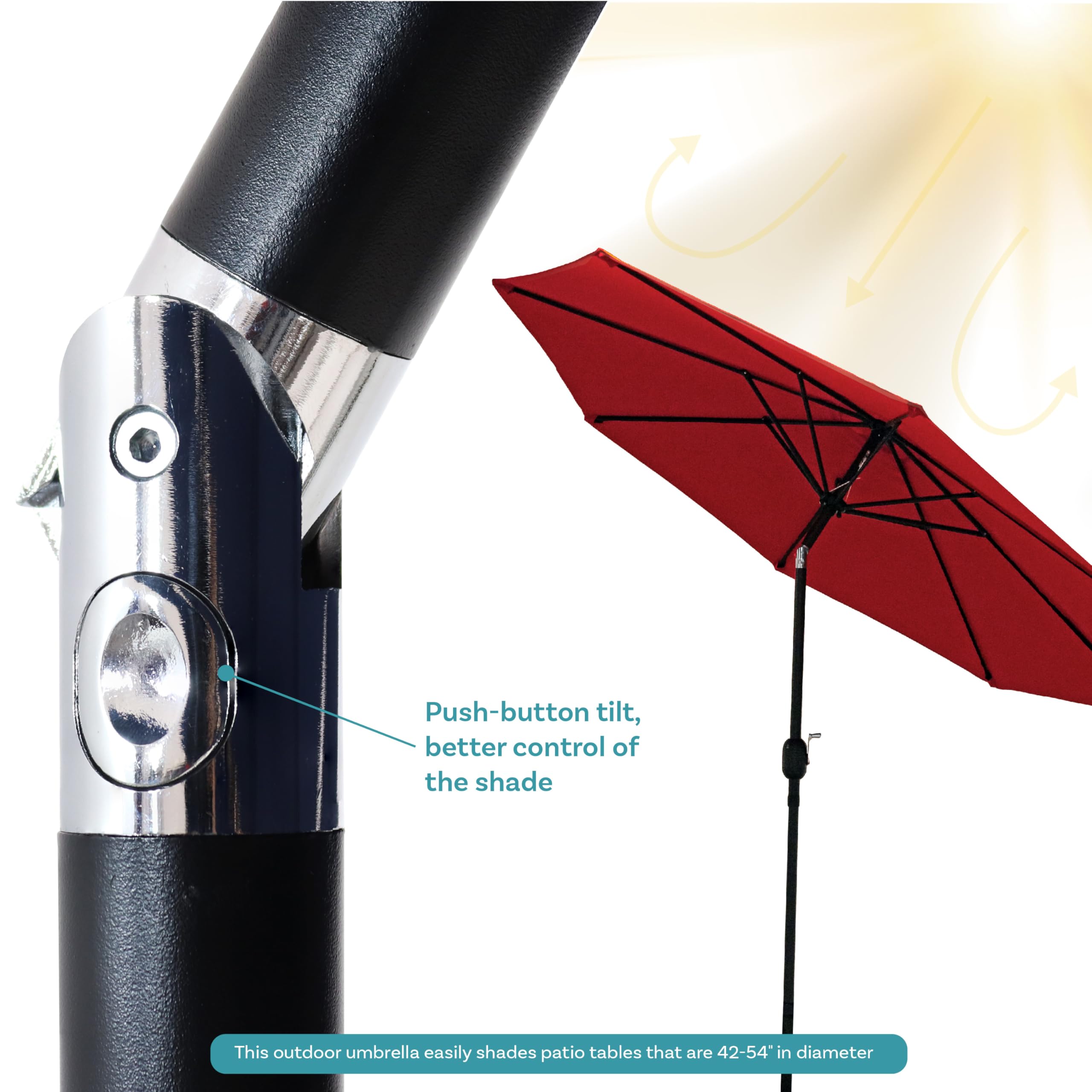 Sunnydaze 9 ft Outdoor Patio Umbrella with Push-Button Tilt & Crank - Heavy Duty 8-Rib Polyester Market Umbrella for Table - Sun Shade for Backyard, Poolside & Outdoor Dining - Red