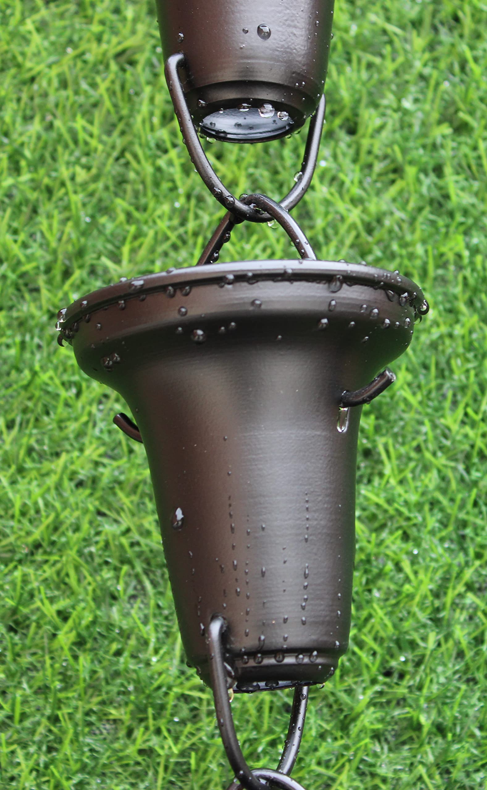 KAM Home Flared Cups Rain Chain with Brass Bolt Gutter Adapter - Black (15 Pack) - Easy Rainwater Drainage Solution for Roof Gutters & Garden Decor