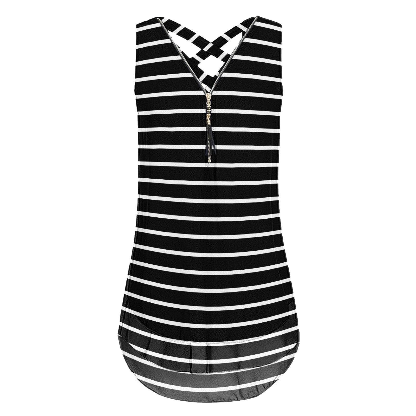 Women's Sleeveless Cross Back V-Neck Loose Tank Top with Zipper Detail - Breathable Summer Cami for Casual Wear, Gym, Yoga & Beach Outfits