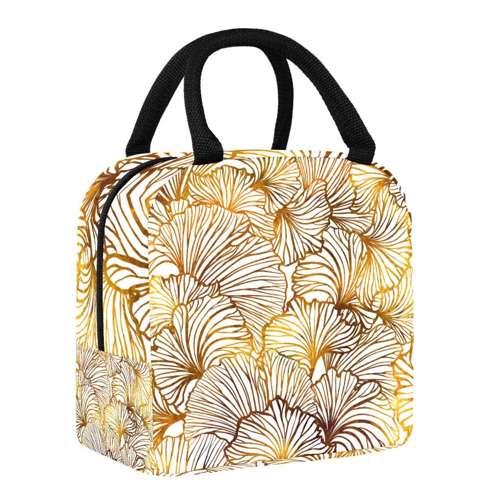 Golden Ginkgo Leaves Insulated Lunch Box - Eco-Friendly Picnic Bag for School, Work & Travel - Leakproof Food Container & Cooler Tote for Men & Women - Perfect for Office Lunch, Outdoor Adventures & Daily Commute