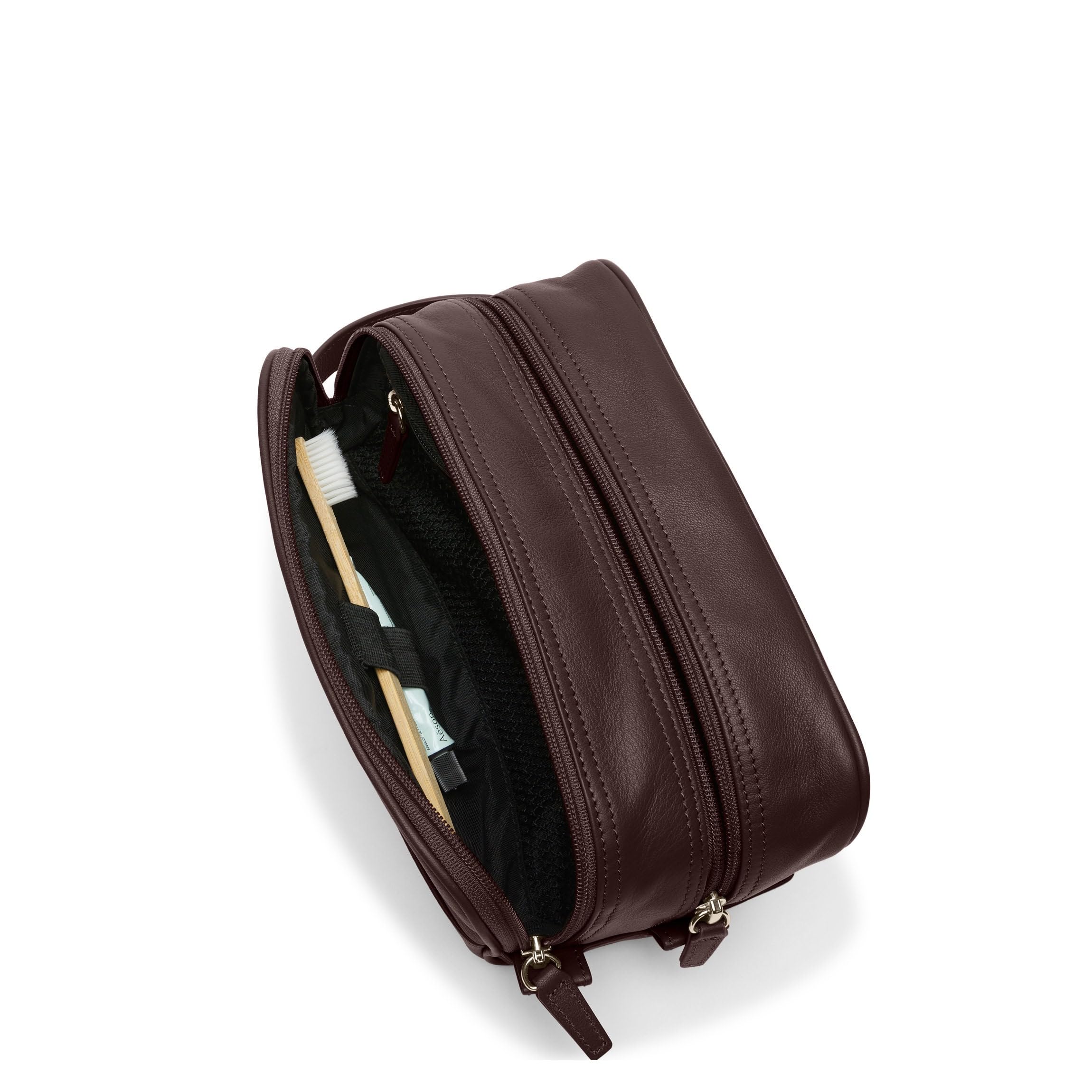 Leatherology Small Double Zip Toiletry Bag for Women & Men - Genuine Leather Travel Cosmetic Case - Perfect for Toiletries, Makeup, Jewelry & Travel Essentials (Ideal for Airplane, Gym & Weekend Getaways)