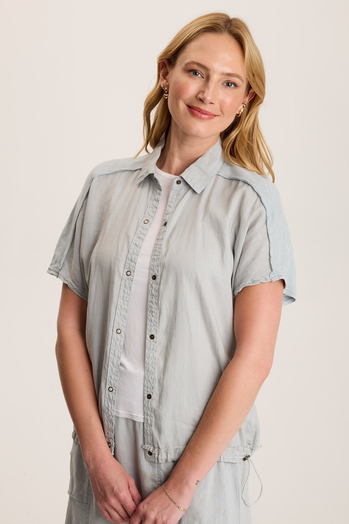 Inola Women's Linen Button Up Shirt - Relaxed Fit Short Sleeve Blouse with Cinched Waist for Casual Outfits & Summer Wear