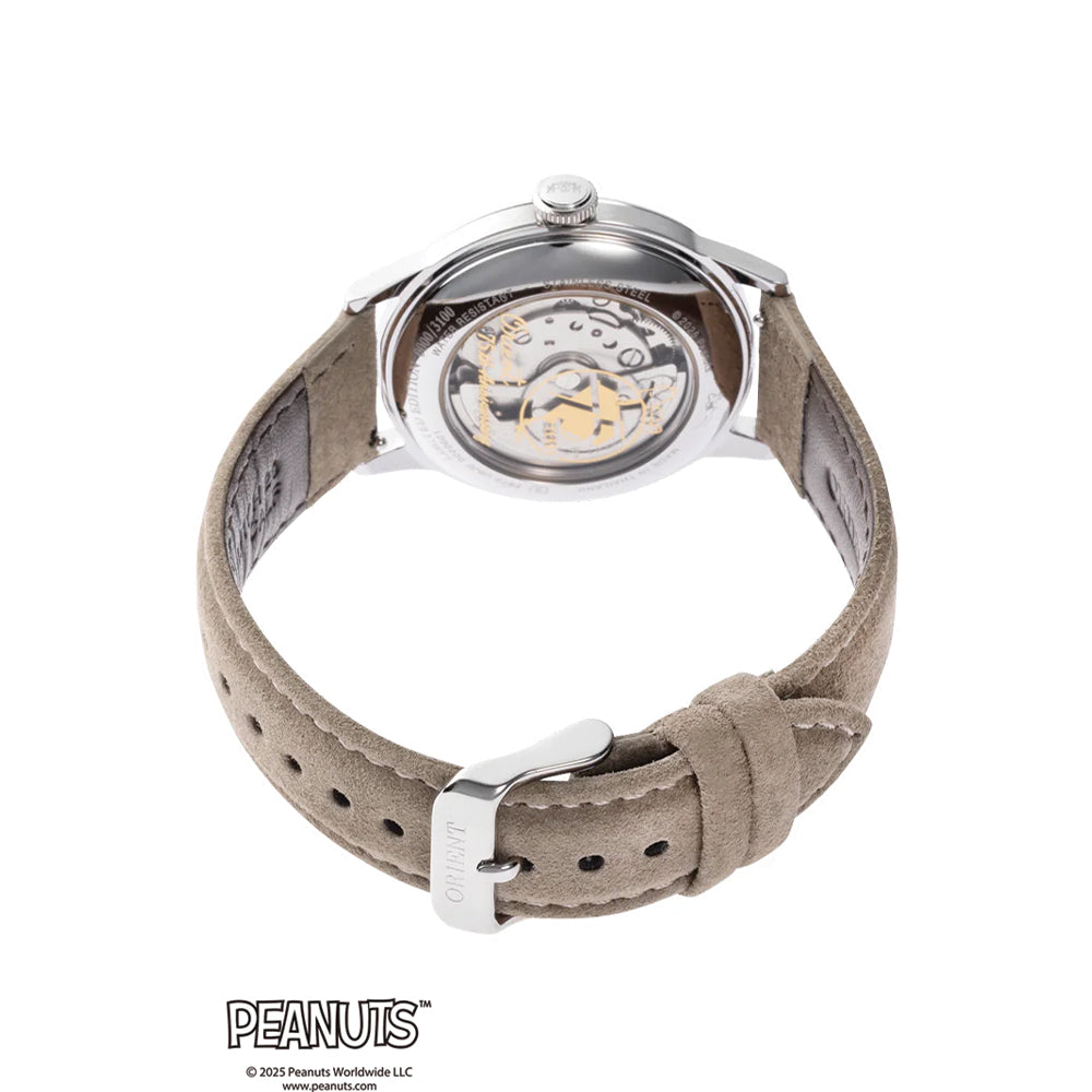 Orient Peanuts 75th Anniversary Limited Edition Bambino 38mm Champagne Dial Watch with Suede Leather Strap - Perfect for Dress Occasions & Collectors