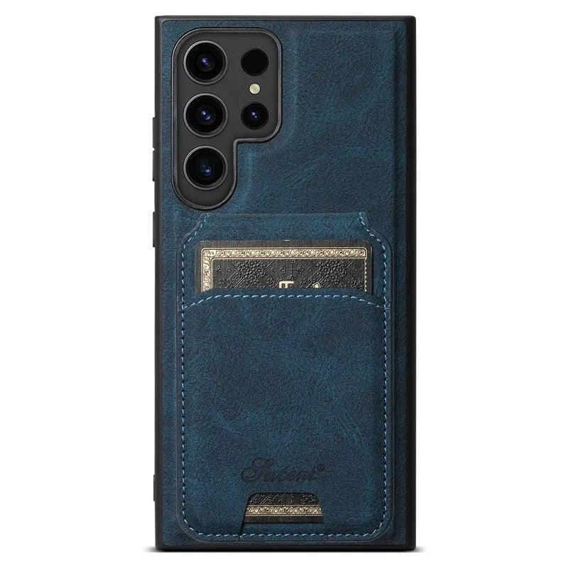 Samsung Galaxy S24 Vegan Leather Magnetic Card Holder - Slim Wallet for Credit Cards & ID - Perfect for Travel, Work, and Everyday Use