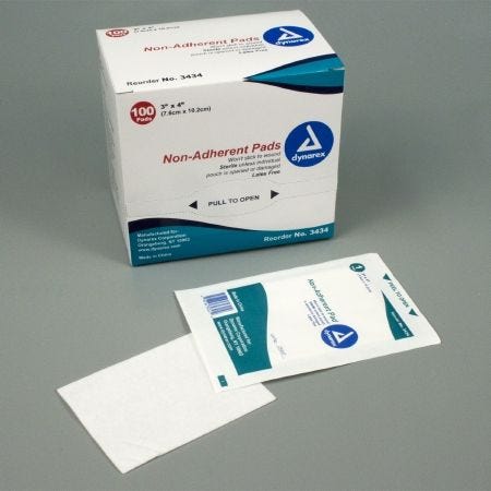 Dynarex Non-Adherent Wound Dressing Pads - 100 Count, 3