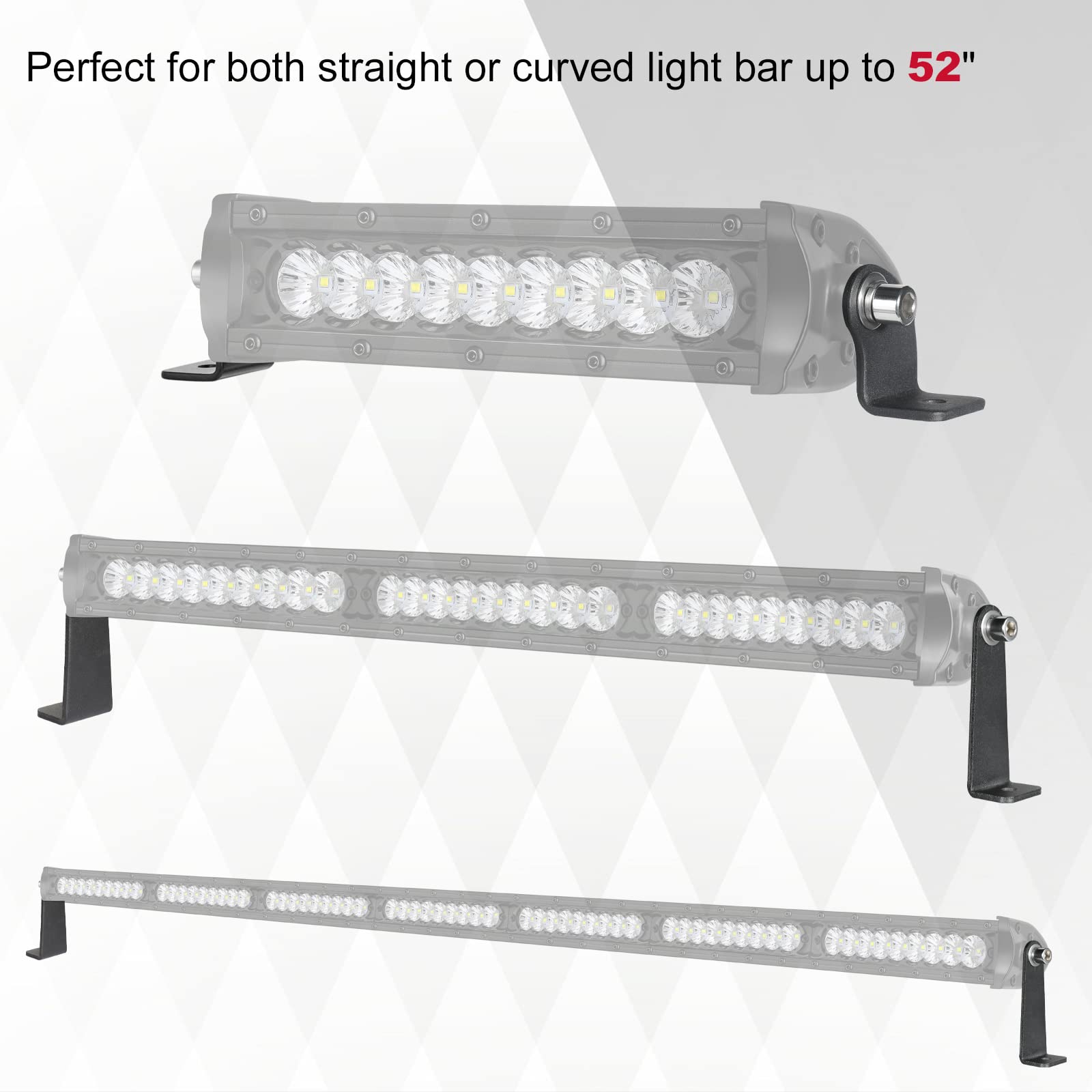 OFFROADTOWN 2 Pack Universal Light Bar Mounting Brackets - Adjustable L-Shape Side Mount for Single Row Straight/Curved Light Bars - Compatible with Jeep, Truck & Offroad Vehicles (Perfect for Night Offroading & Adventure Driving)