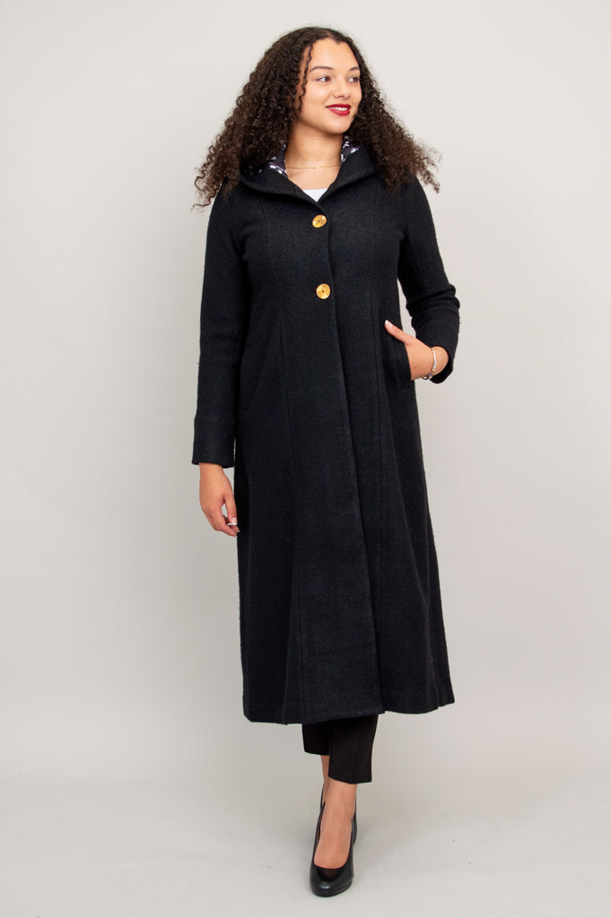 Premium Black Boiled Wool Catherine Coat for Women - Elegant Winter Outerwear for Office, Travel & Special Occasions