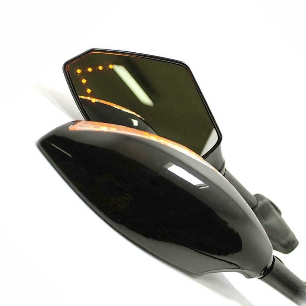 Yibid Integrated Motorcycle LED Turn Signal Light & Custom Mirrors - Compatible with Suzuki GSXR 1000 (2001-2005, 2009-2012) & GSXR 1100 (1993-1998) - Solid Black with Arrow Marker & Smoke Lens - Enhanced Visibility & Safety for Night Riding