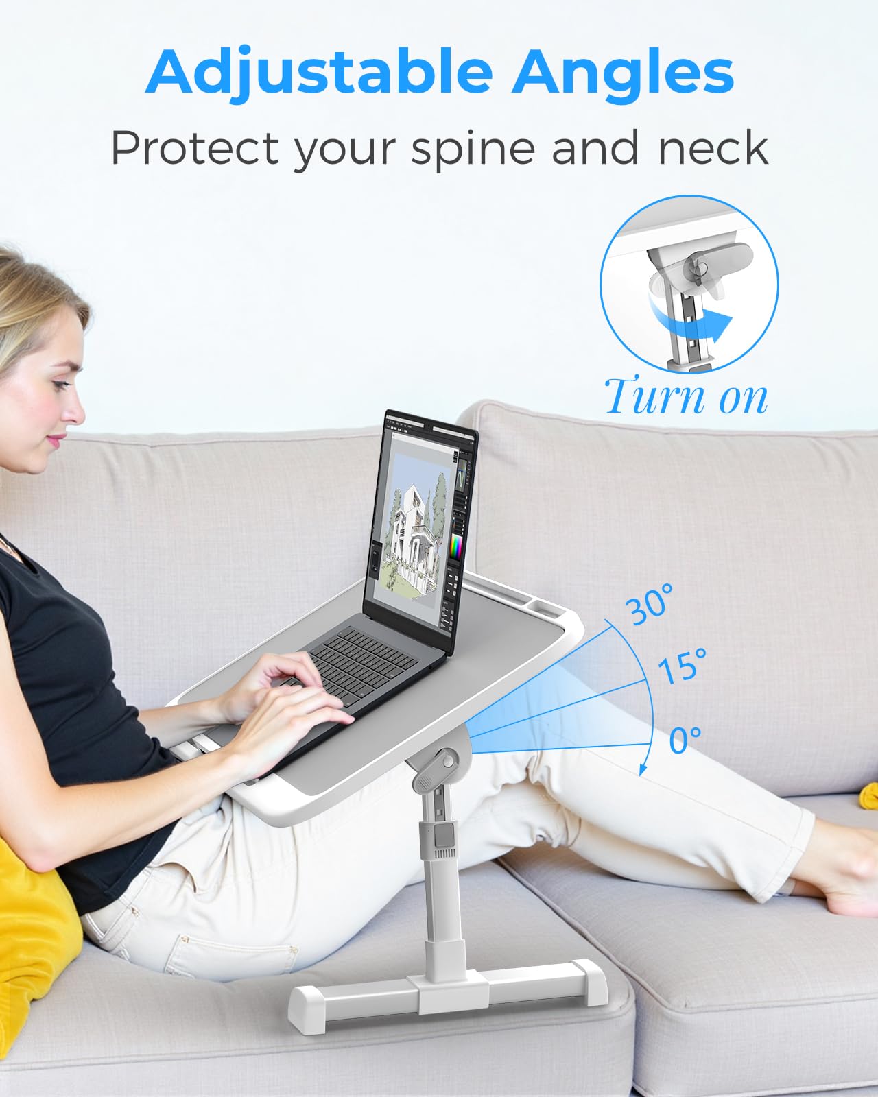 Adjustable Laptop Bed Table - Foldable & Sturdy Laptop Desk for Bed, Couch, Floor - Premium Materials, Height & Angle Adjustable (23.6