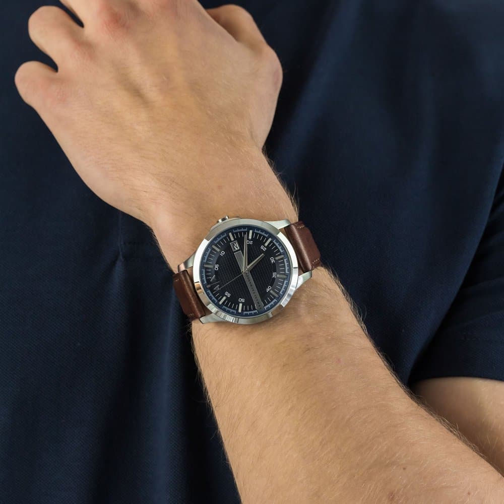 ARMANI EXCHANGE AX2133 Men's Stainless Steel Watch with Brown Leather Strap - Quartz Analog Silver Dial for Business, Casual & Formal Wear
