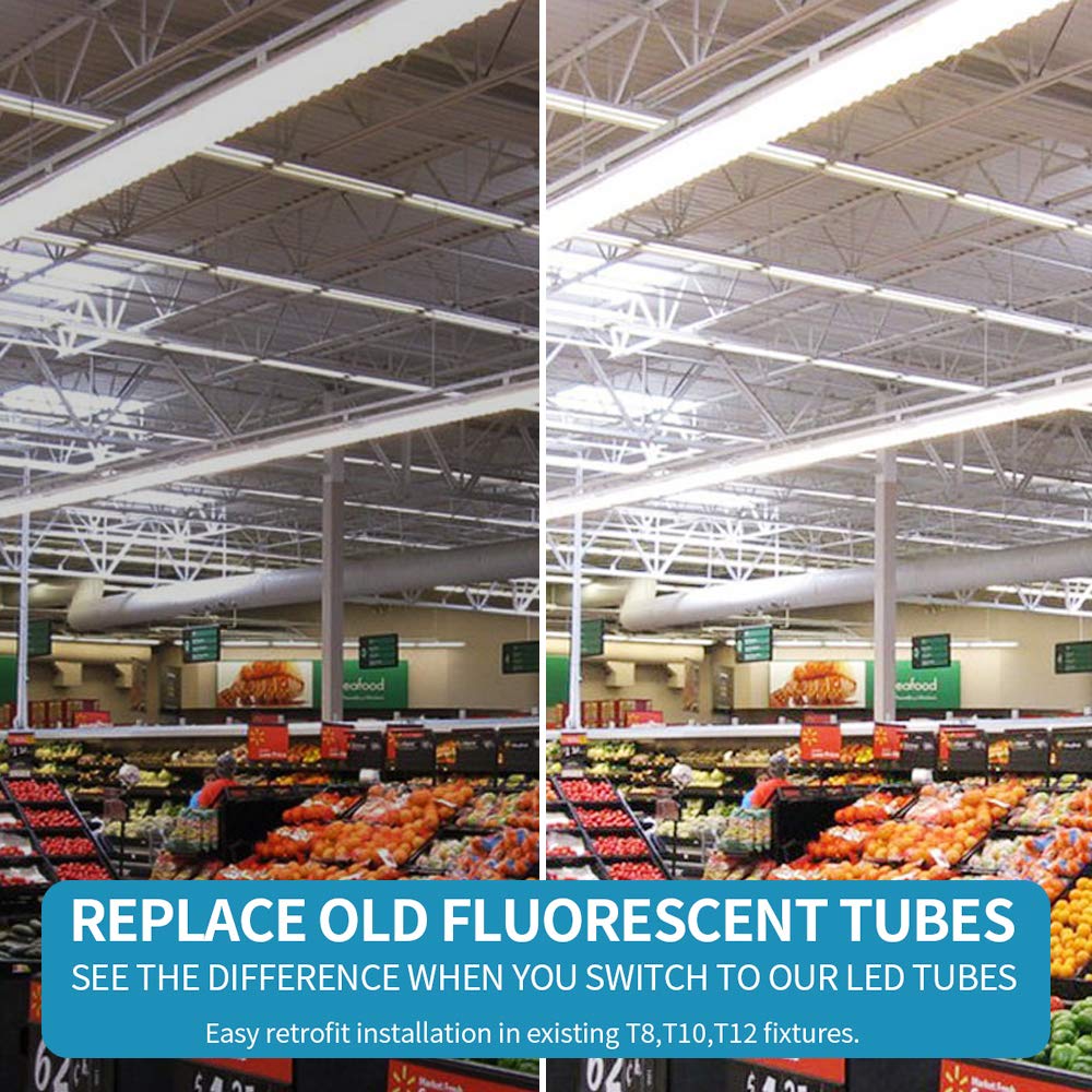 8FT Linkable LED Shop Light - 100W 12000LM High Output, T8 Integrated LED Tube Fixture with V-Shape Design, 6000K Bright White - Perfect for Garage, Warehouse, Workshop Lighting - Plug and Play Installation (10-Pack) - Energy Efficient Lighting Solution for Commercial & Industrial Spaces