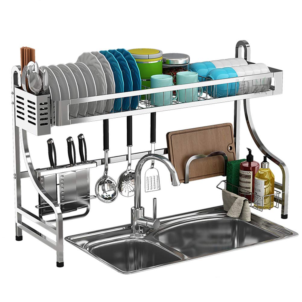 LoveHouse Over The Sink Dish Drying Rack - 36 Inch Stainless Steel Multi-Functional Dish Drainer with Utensil Holder | Sturdy Kitchen Storage Shelf for Countertop | Perfect for Small Spaces & Organized Kitchen Cleaning