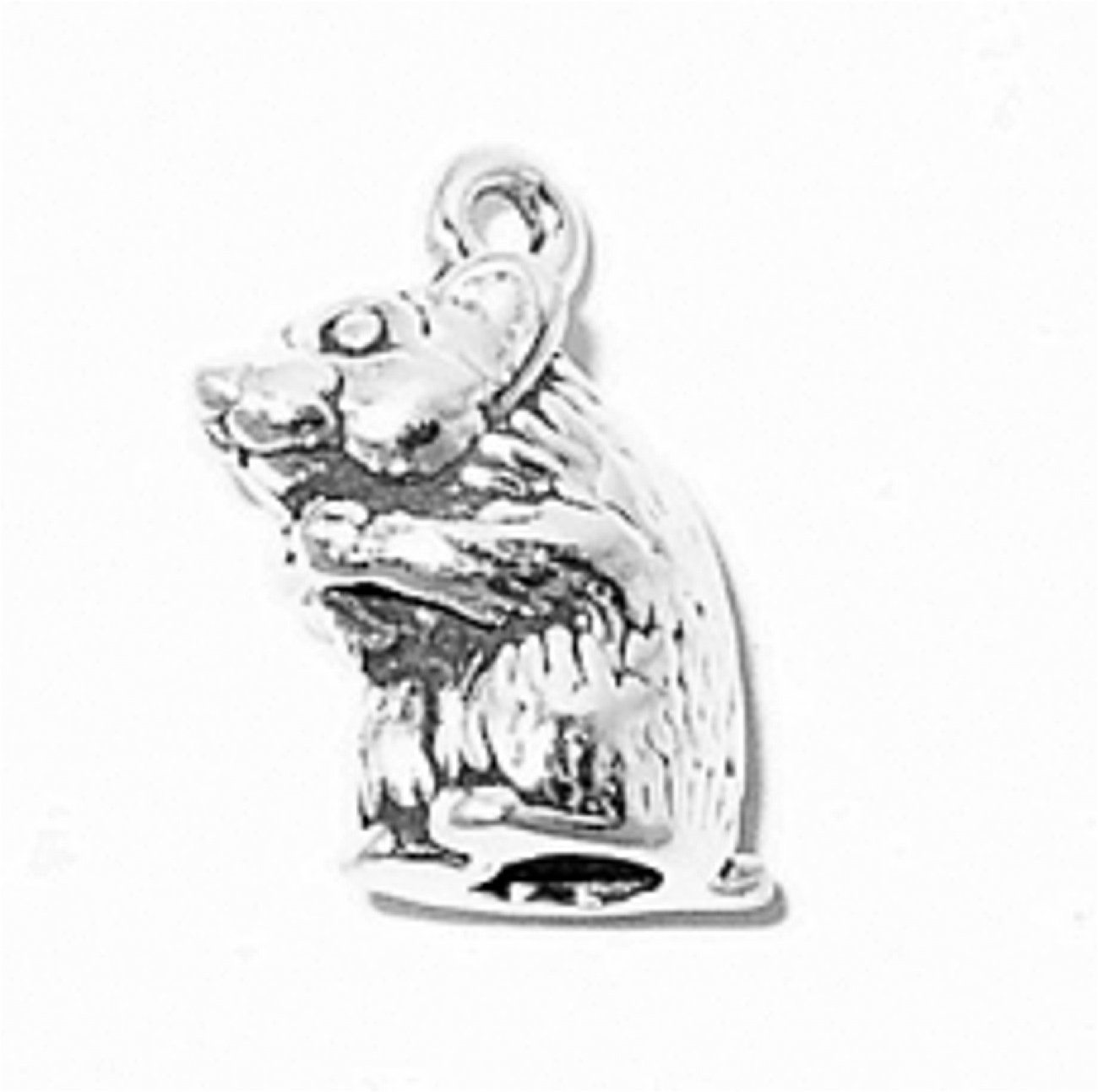 Sterling Silver 1.5mm Box Chain Necklace with 3D Mouse/Gerbil/Hamster Eating Food Pendant - Perfect for Pet Lovers, Animal Enthusiasts & Unique Gift Occasions