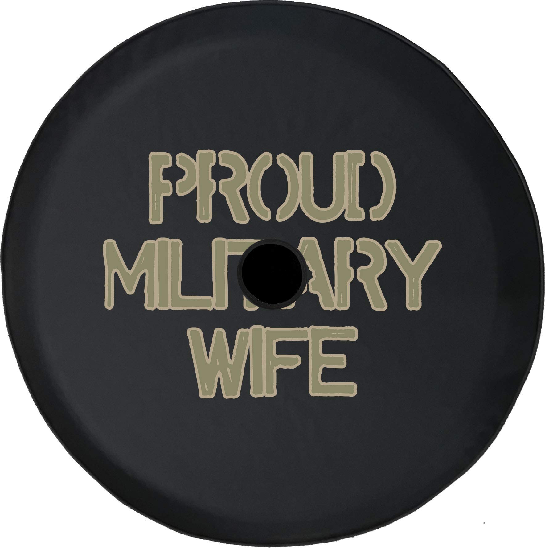 Proud Military Wife American Flag Spare Tire Cover with Backup Camera - 33 Inch Black for Jeep Wrangler & Off-Road Adventures