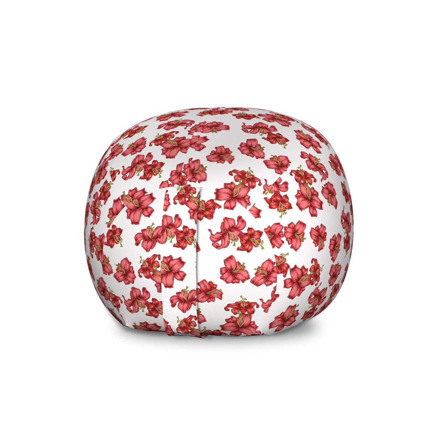 Ambesonne Floral Storage Toy Bag Chair - Vintage Blooming Lily Flowers Design on Plain Background, Large Washable Stuffed Animal Organizer in Olive Green & Vermilion - Perfect for Kids' Room, Nursery, or Playroom Organization