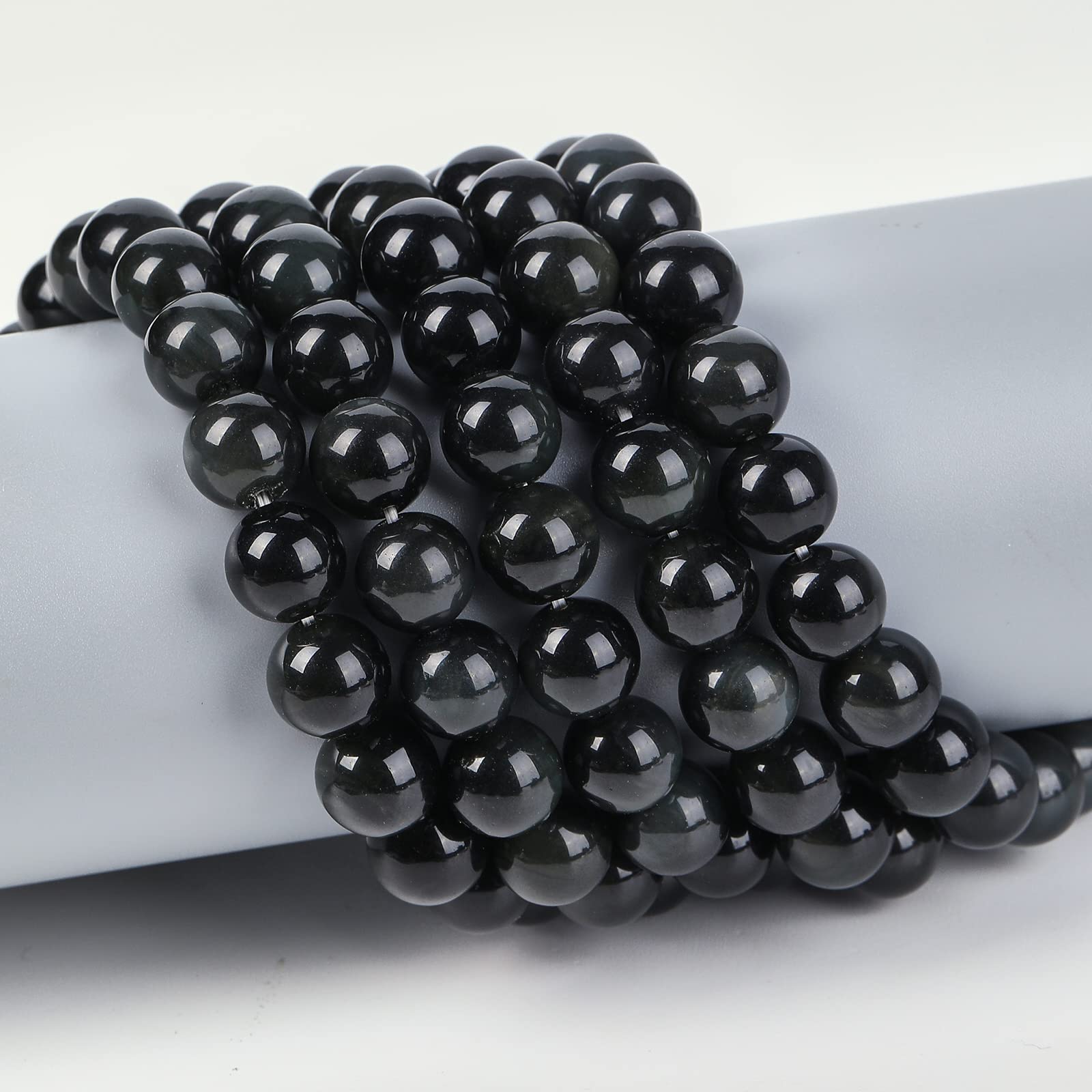 60pcs 6mm Natural Black Obsidian Gemstone Beads - Round Loose Beads for DIY Jewelry Making, Bracelets, Necklaces with Crystal Stretch Cord - Healing Crystal for Meditation & Spiritual Protection