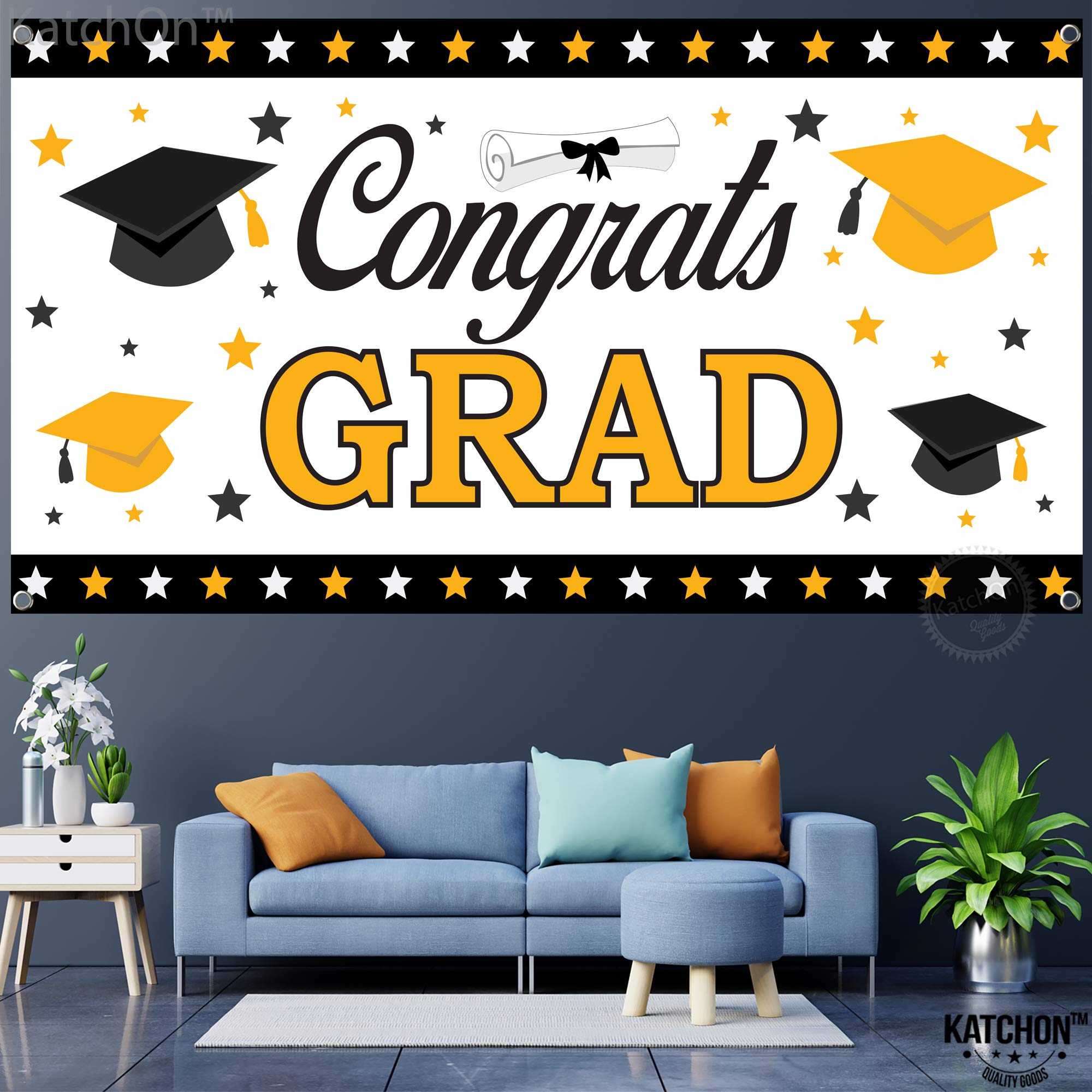 KatchOn Extra Large Graduation Banner - 72x44 Inch Class of 2025 | White & Black Graduation Decor for Backdrop & Party | Perfect for Graduation Ceremonies, Photo Booths & School Celebrations