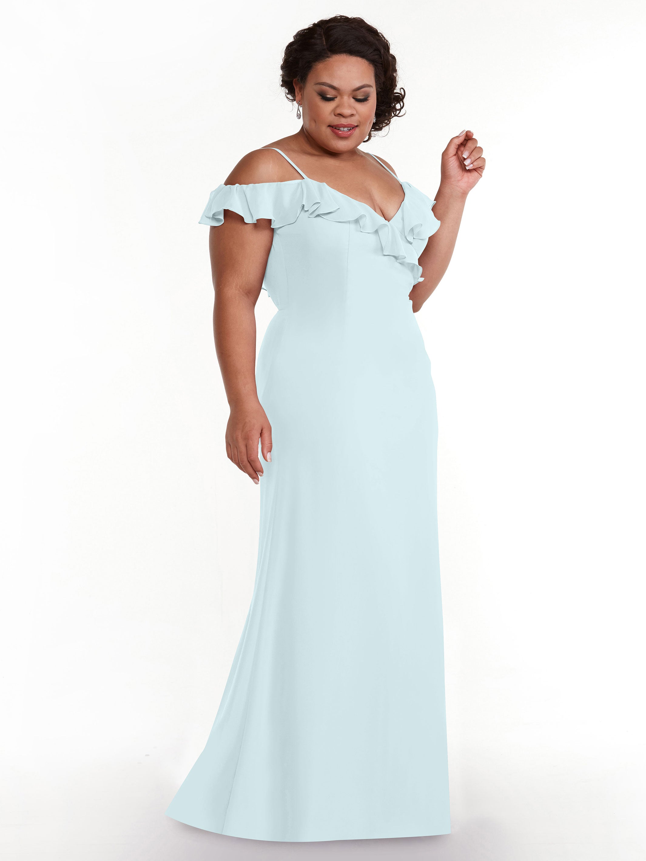 Elegant 80172 Chiffon Off-The-Shoulder A-Line Bridesmaid Dress with Ruffled Neckline - Perfect for Weddings, Formal Events & Special Occasions