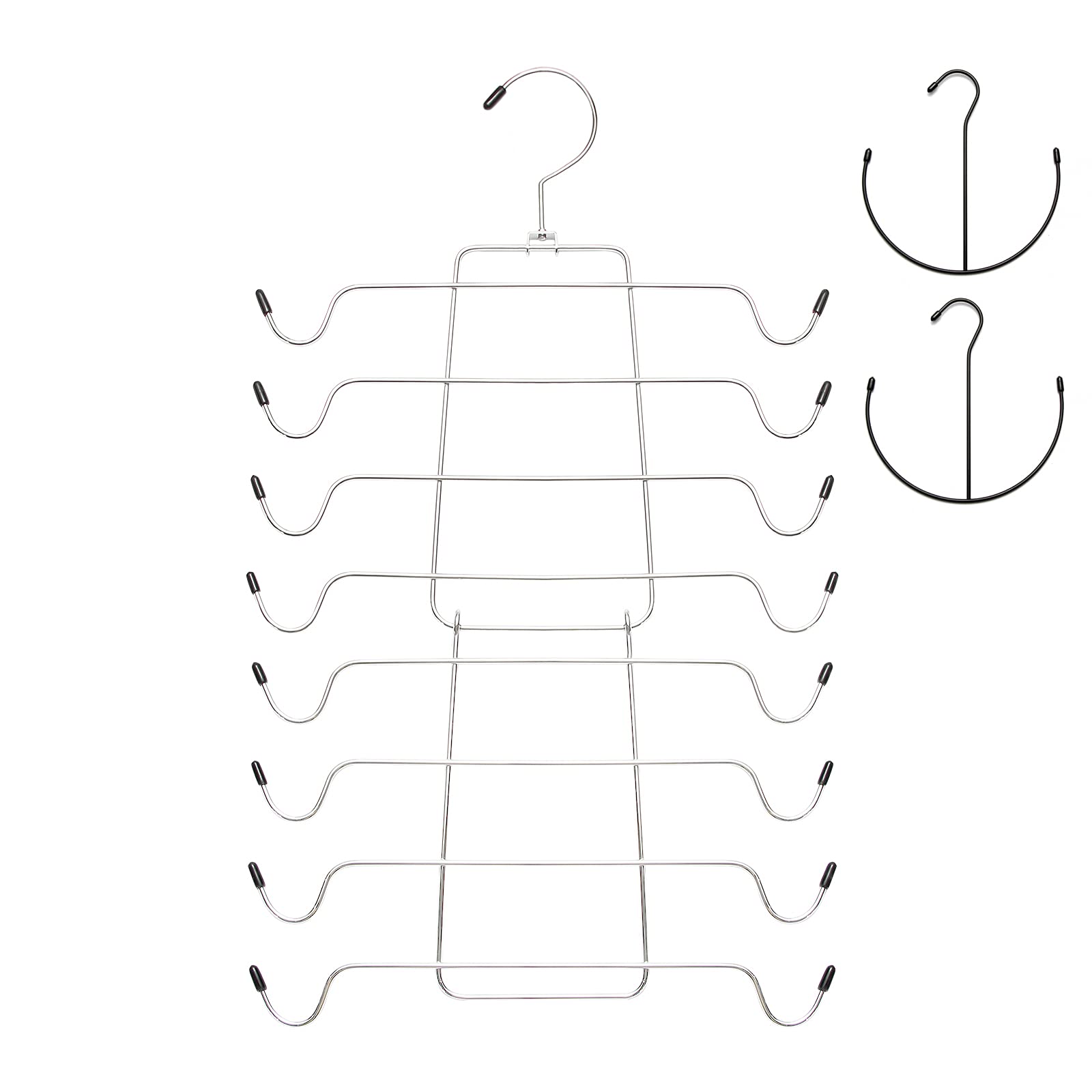 Niclogi 4-Pack Bra & Tank Top Hanger Organizer with 2 Multifunctional Hooks - Space Saving Metal Closet Storage for Sports Bras, Camisoles & Underwear - Maintain Shape & Save Closet Space (Silver) | Perfect for Gym Locker, Travel & Small Closet Organization