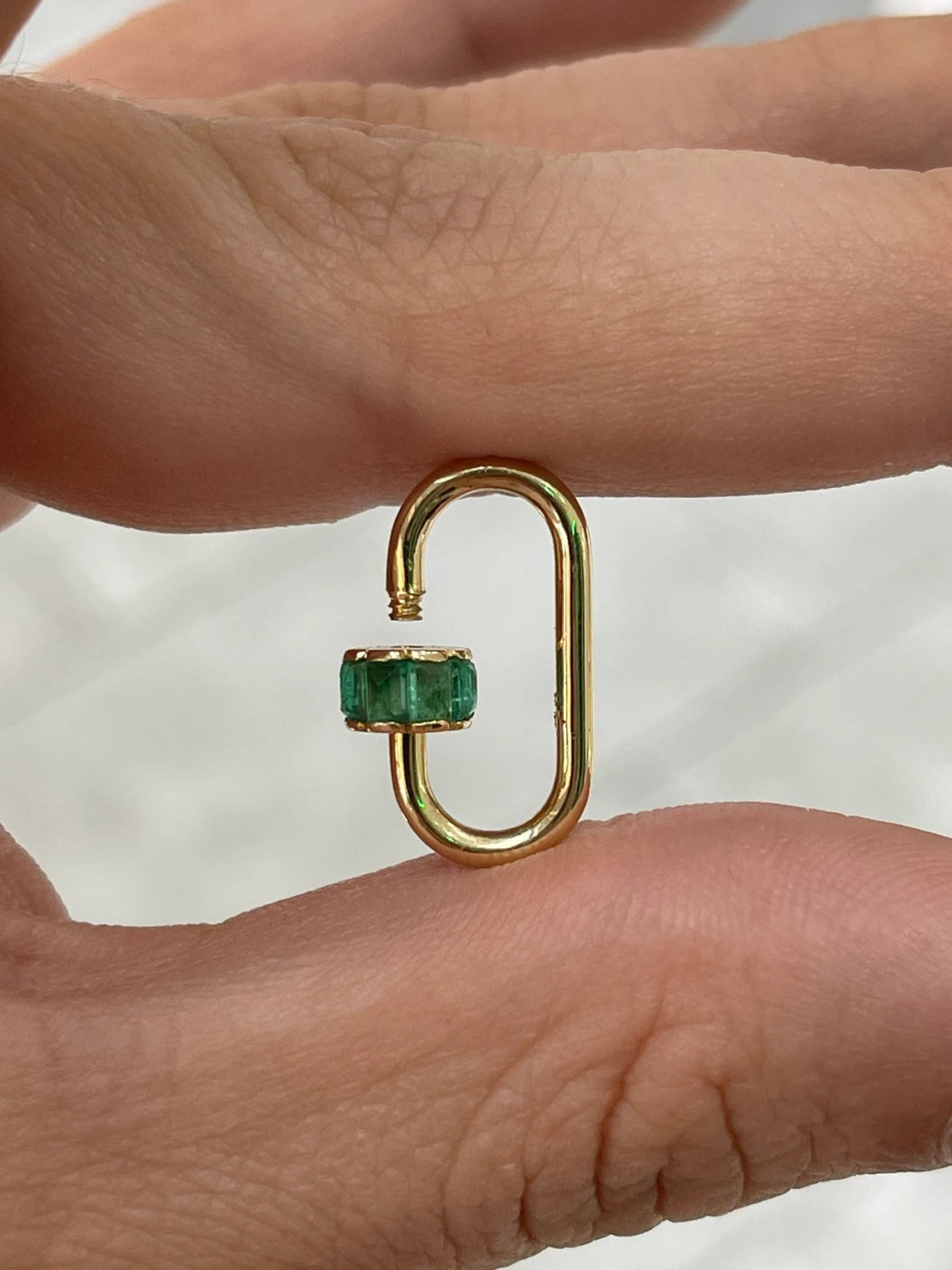 1.15ct Natural Emerald Cut Carabiner with Green Emerald Charm Pendant - Elegant Jewelry for Outdoor Adventures & Everyday Wear