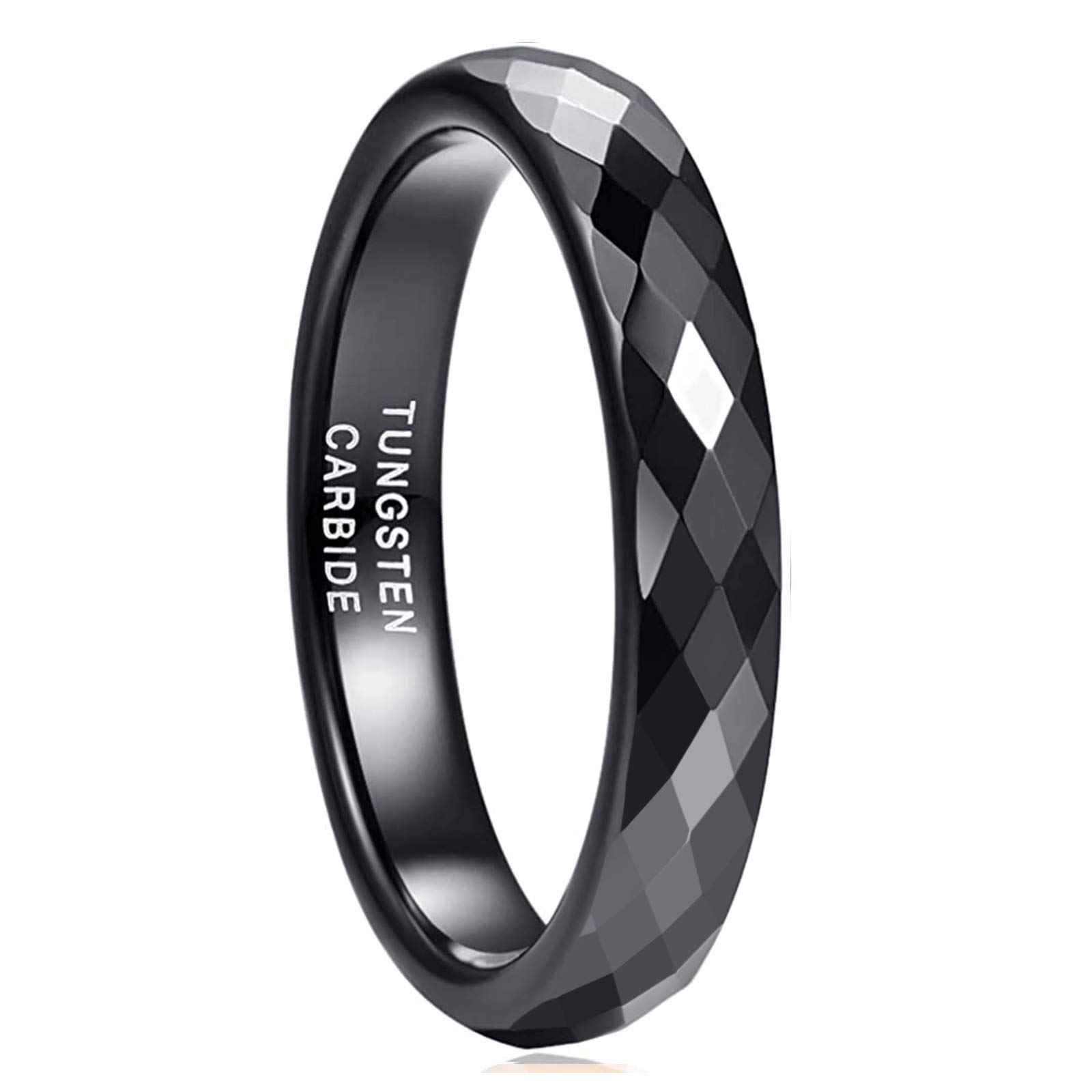 4MM Tungsten Carbide Wedding Band for Women - Rose Gold, Black, Gold, Silver - Comfort Fit Size 5-12 - Durable Faceted Edge Dome Ring - Perfect for Engagement, Anniversary & Everyday Wear