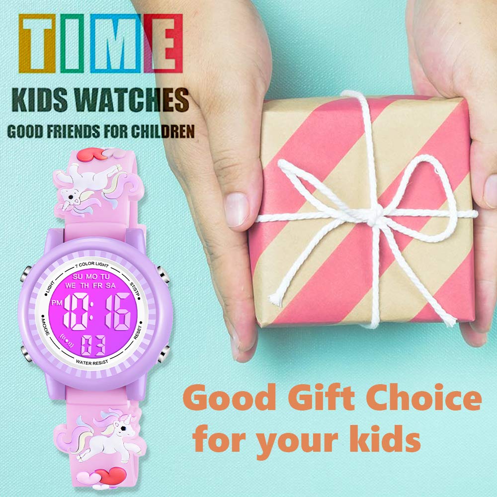 Venhoo Kids Digital Watch with 3D Cartoon Design, 7 Color LED Lights, Waterproof, Alarm & Stopwatch - Perfect for 3-10 Year Old Girls - Ideal for School, Playtime & Outdoor Activities