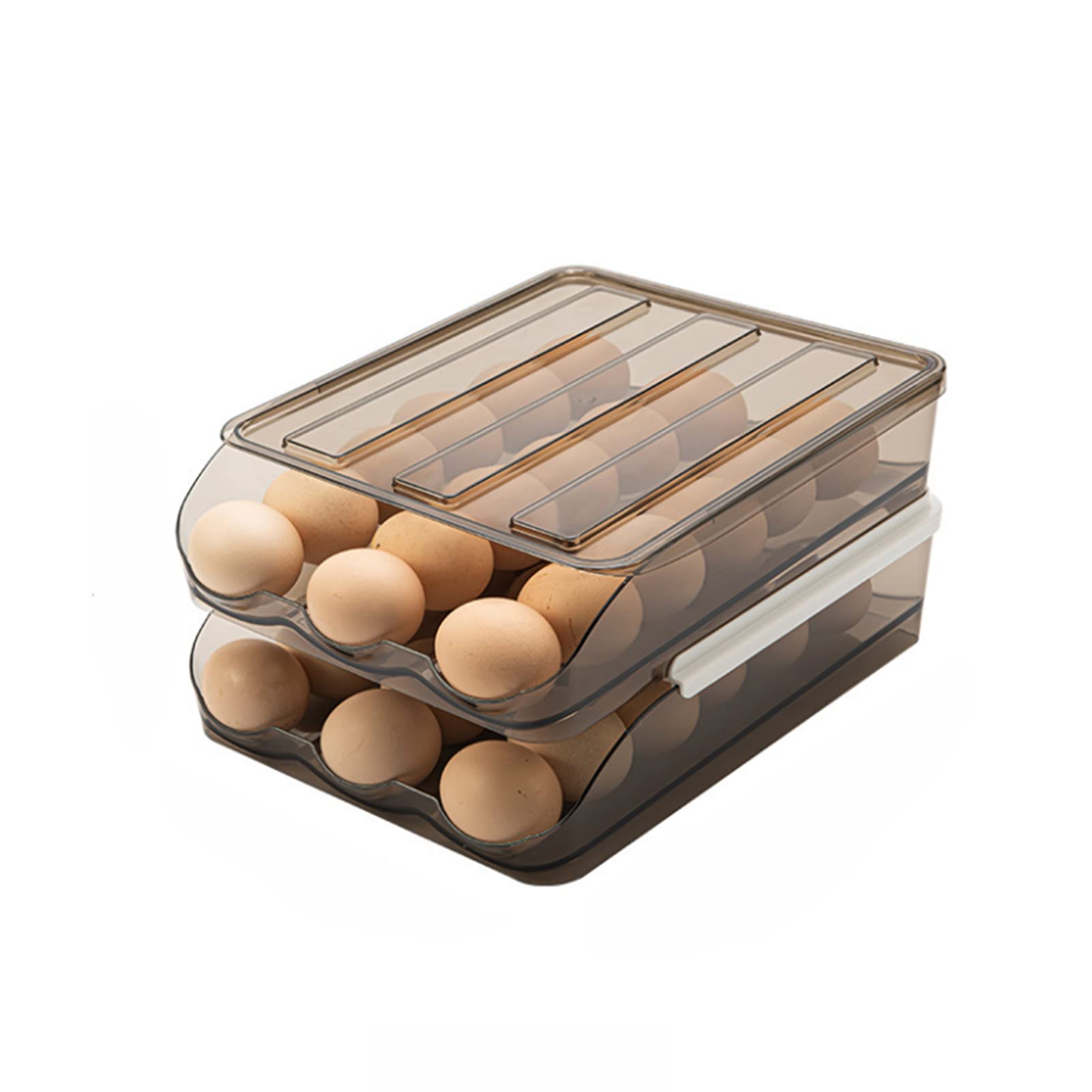 Automatic Rolling Egg Storage Container - Plastic Fridge Organizer, Stackable Egg Holder for Freshness (Light Brown, 8.5x11.2x5.5 Inch) - Perfect for Kitchen, Pantry & Refrigerator Organization