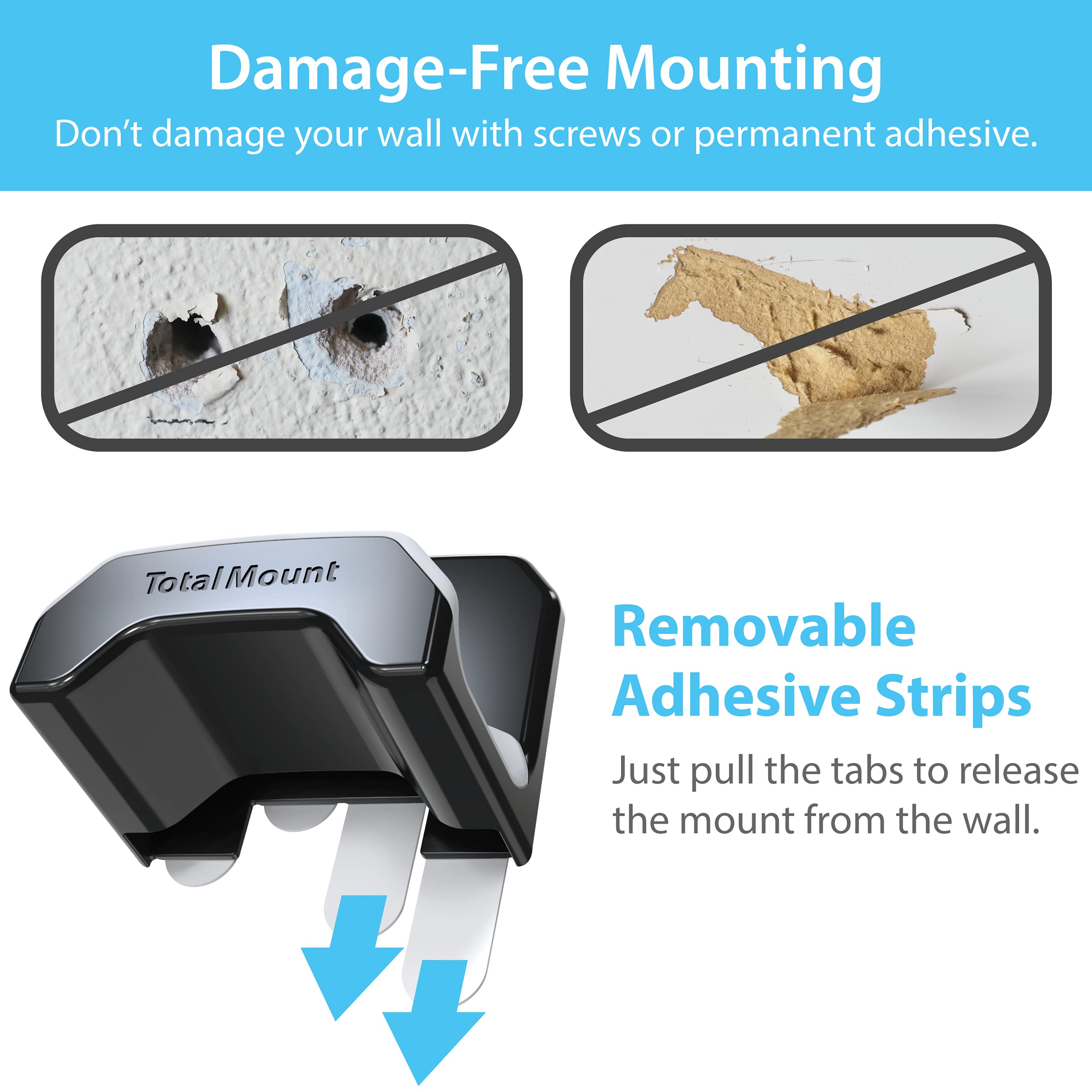 TotalMount Gaming Headset Hanger - Damage-Free Wall/Desk/PC Mount with Removable Adhesive Strips, Black Headphone Hook & Premium Silicone Cradle (1-Pack) - Perfect for Gaming Setups, Home Offices & Workstations